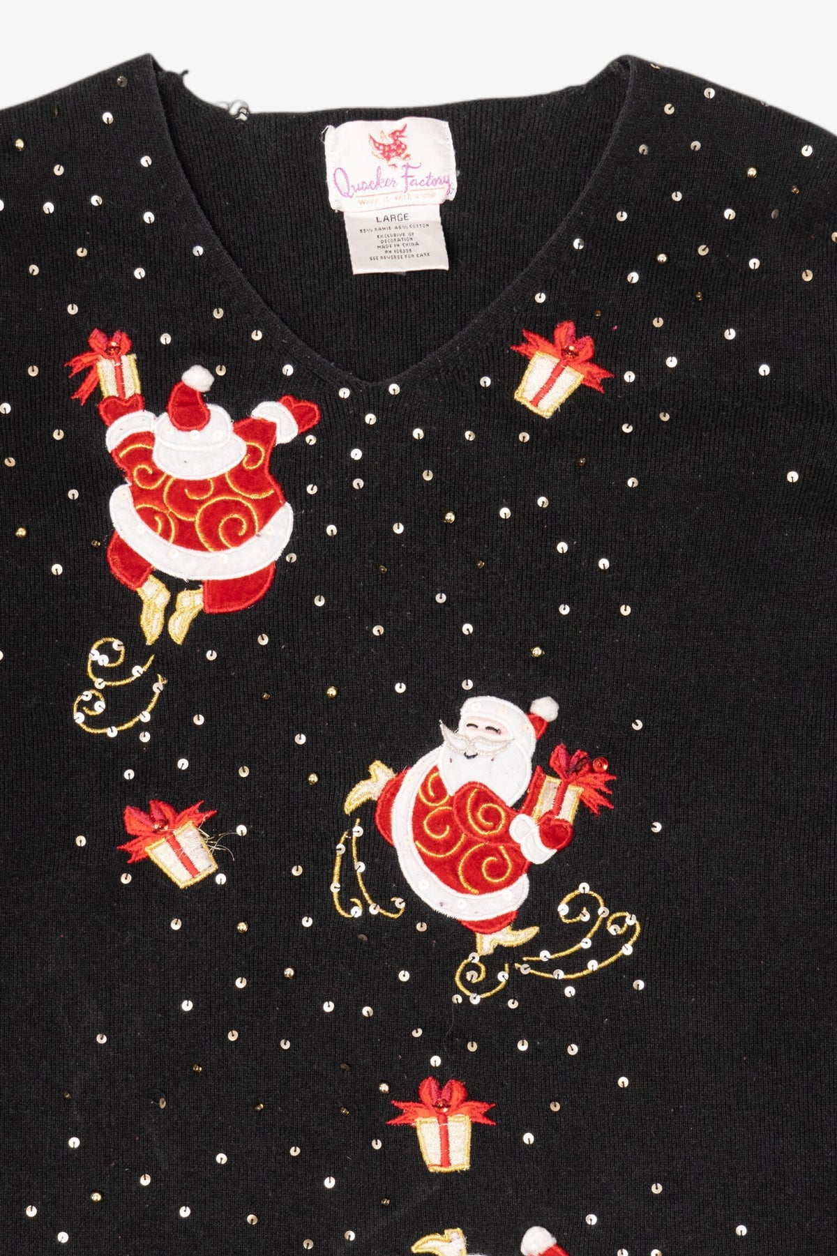 Vintage Black Quacker Factory Santa Ugly Christmas Pullover (1990s)