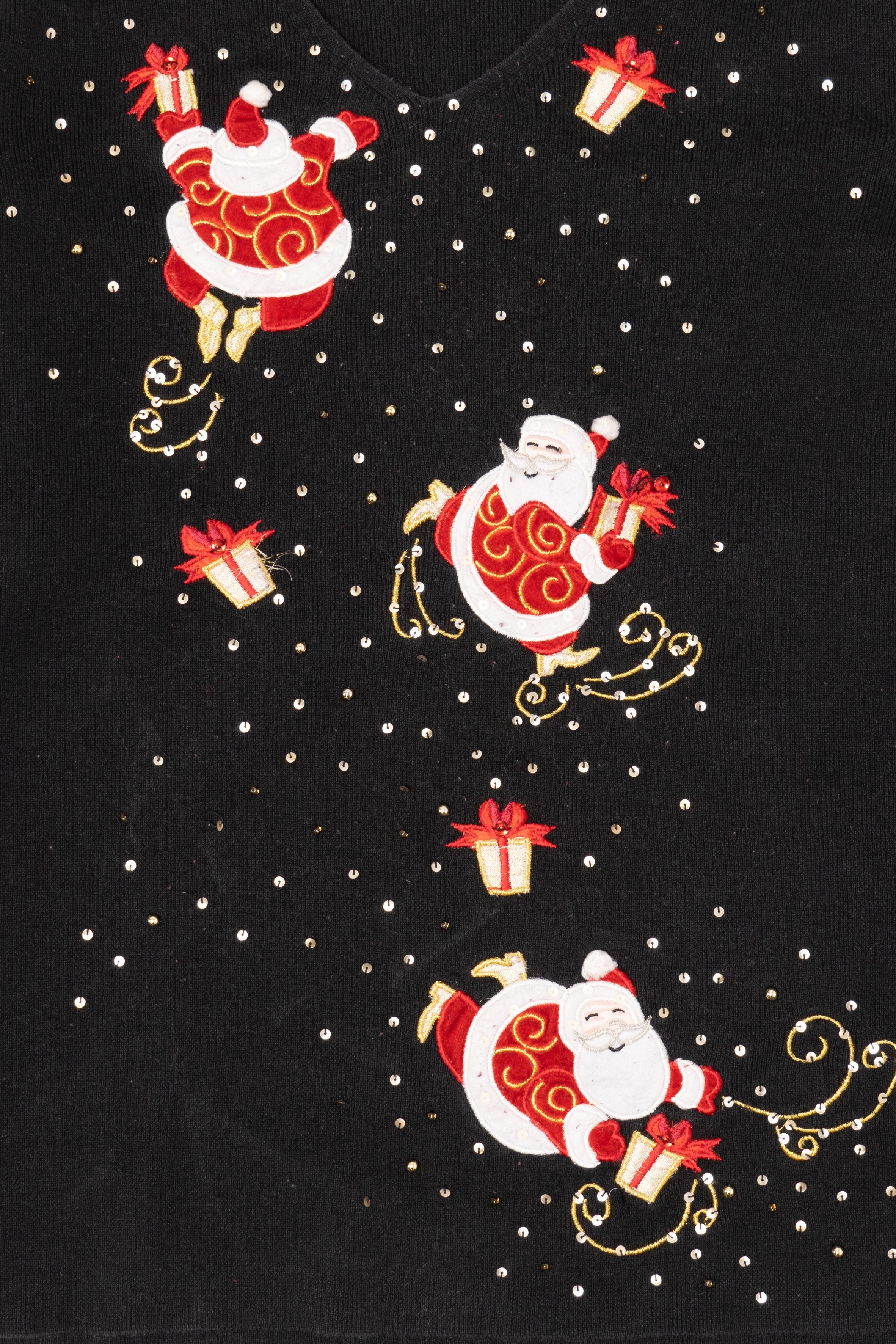 Vintage Black Quacker Factory Santa Ugly Christmas Pullover (1990s)
