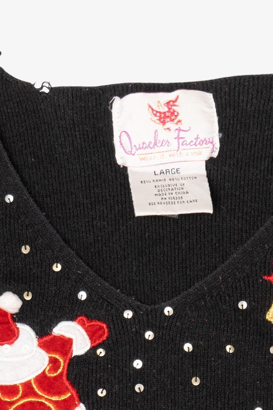 Vintage Black Quacker Factory Santa Ugly Christmas Pullover (1990s)
