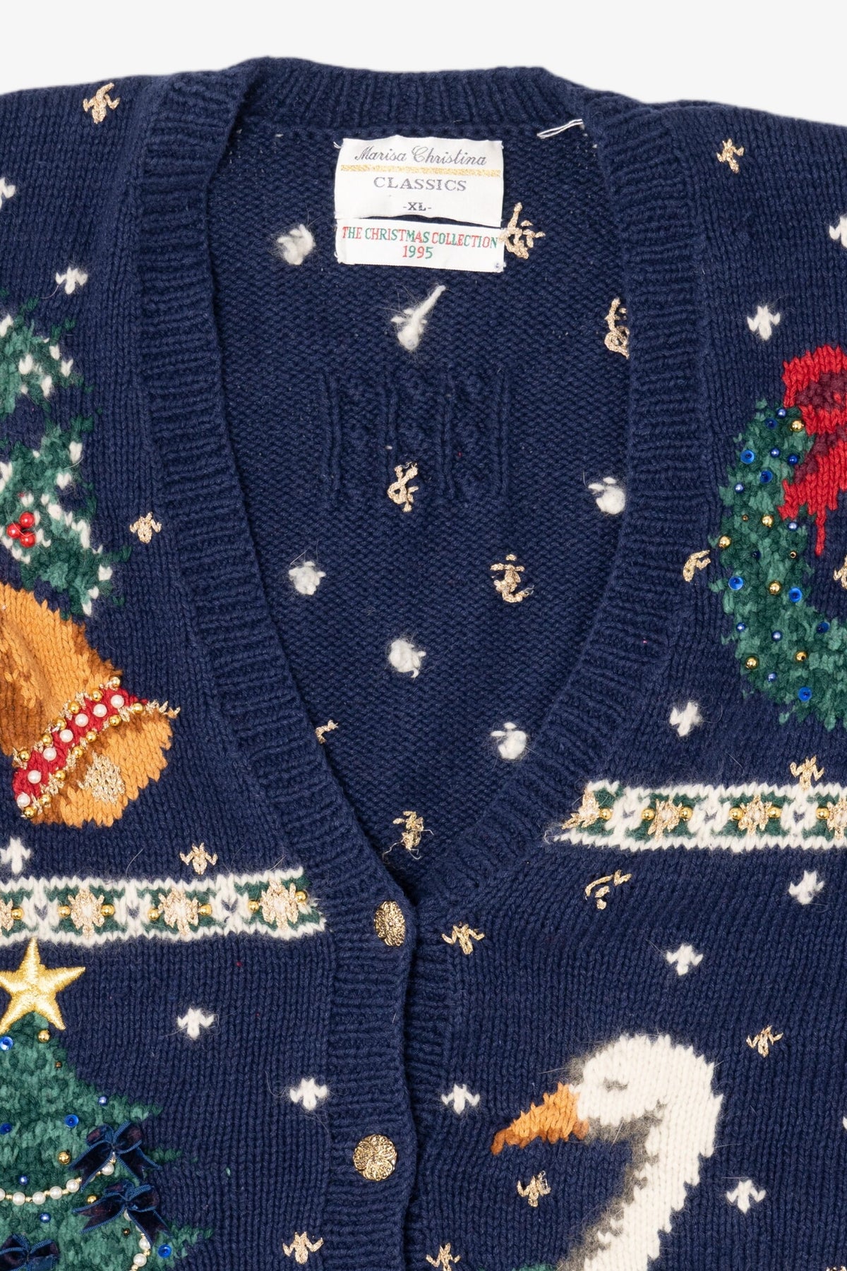 Vintage Blue Marisa Christina Ugly Christmas Cardigan (1990s)