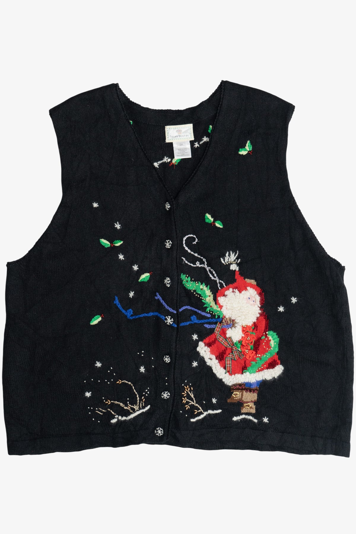 Vintage Susan Bristol Embroidered Santa Ugly Christmas Vest (2000s)