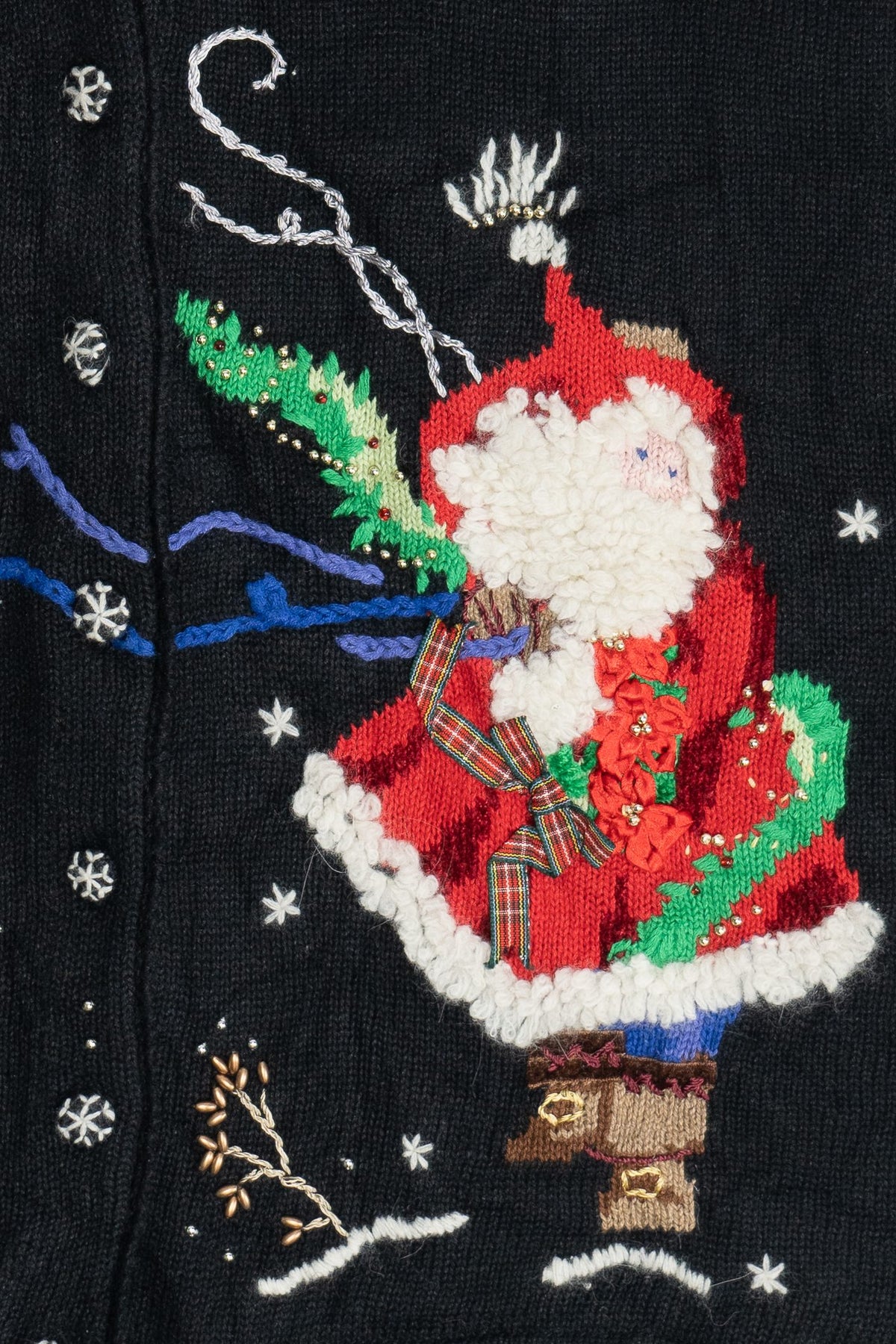 Vintage Susan Bristol Embroidered Santa Ugly Christmas Vest (2000s)
