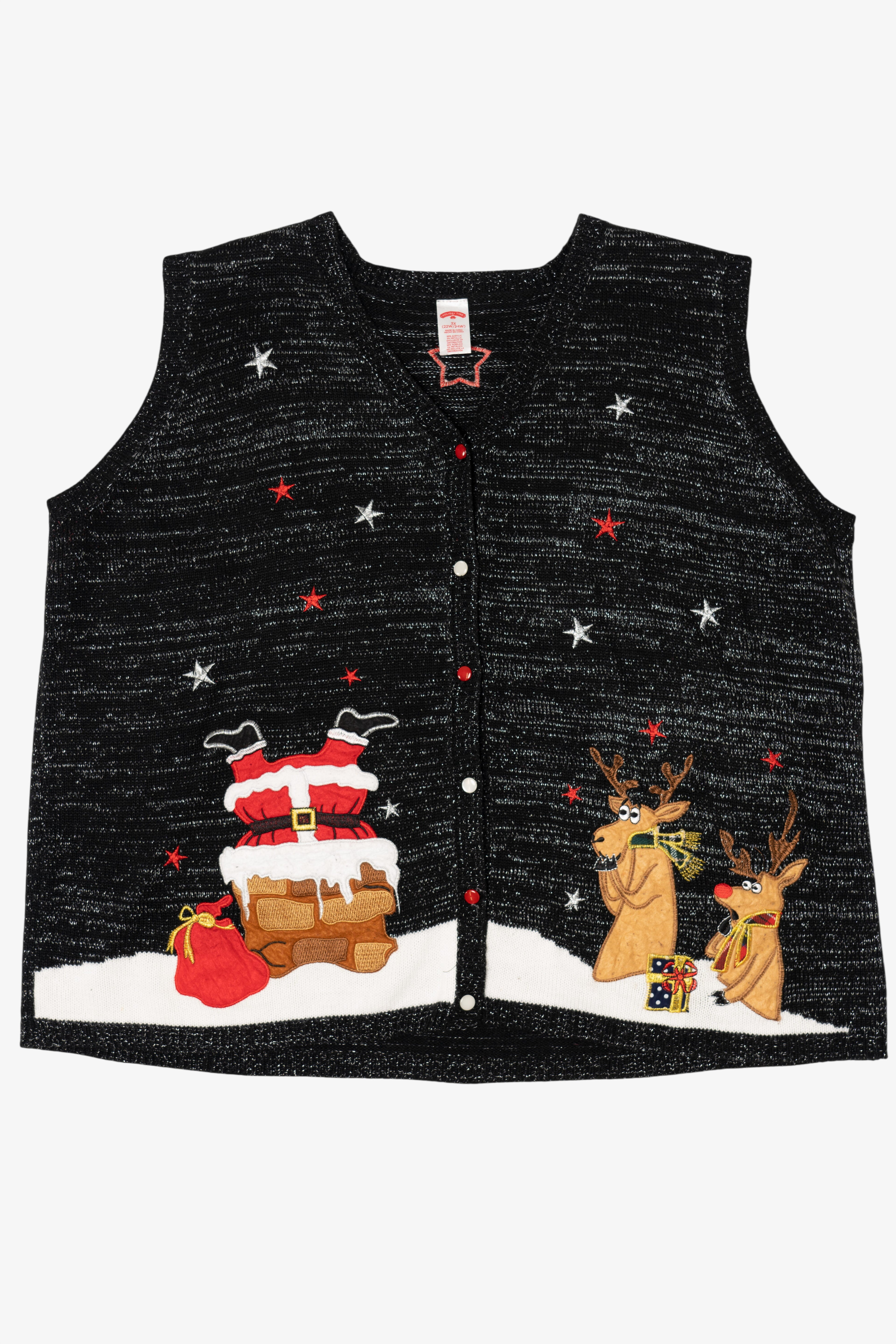Vintage Black Holiday Time Santa Ugly Christmas Vest (2000s)