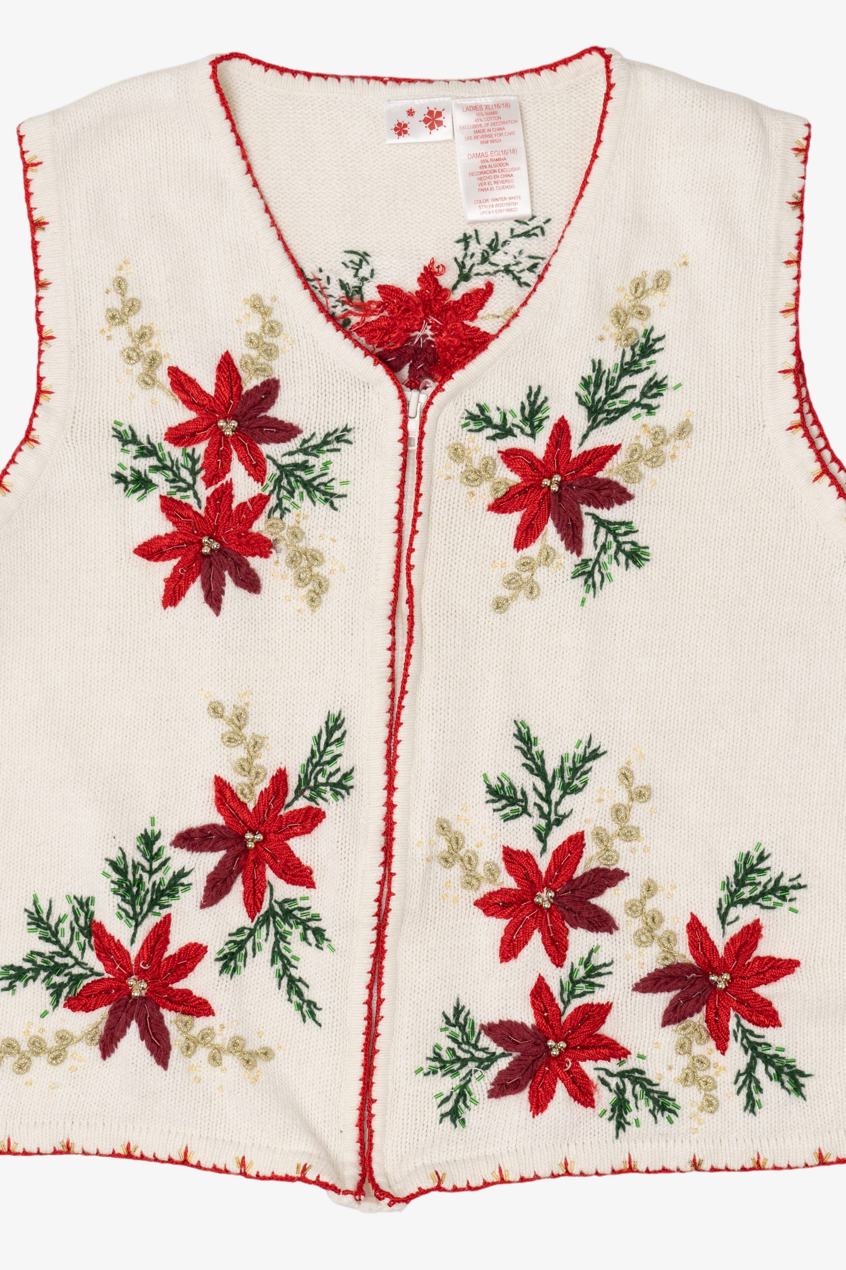 Vintage White Poinsettias Ugly Christmas Vest (1990s)