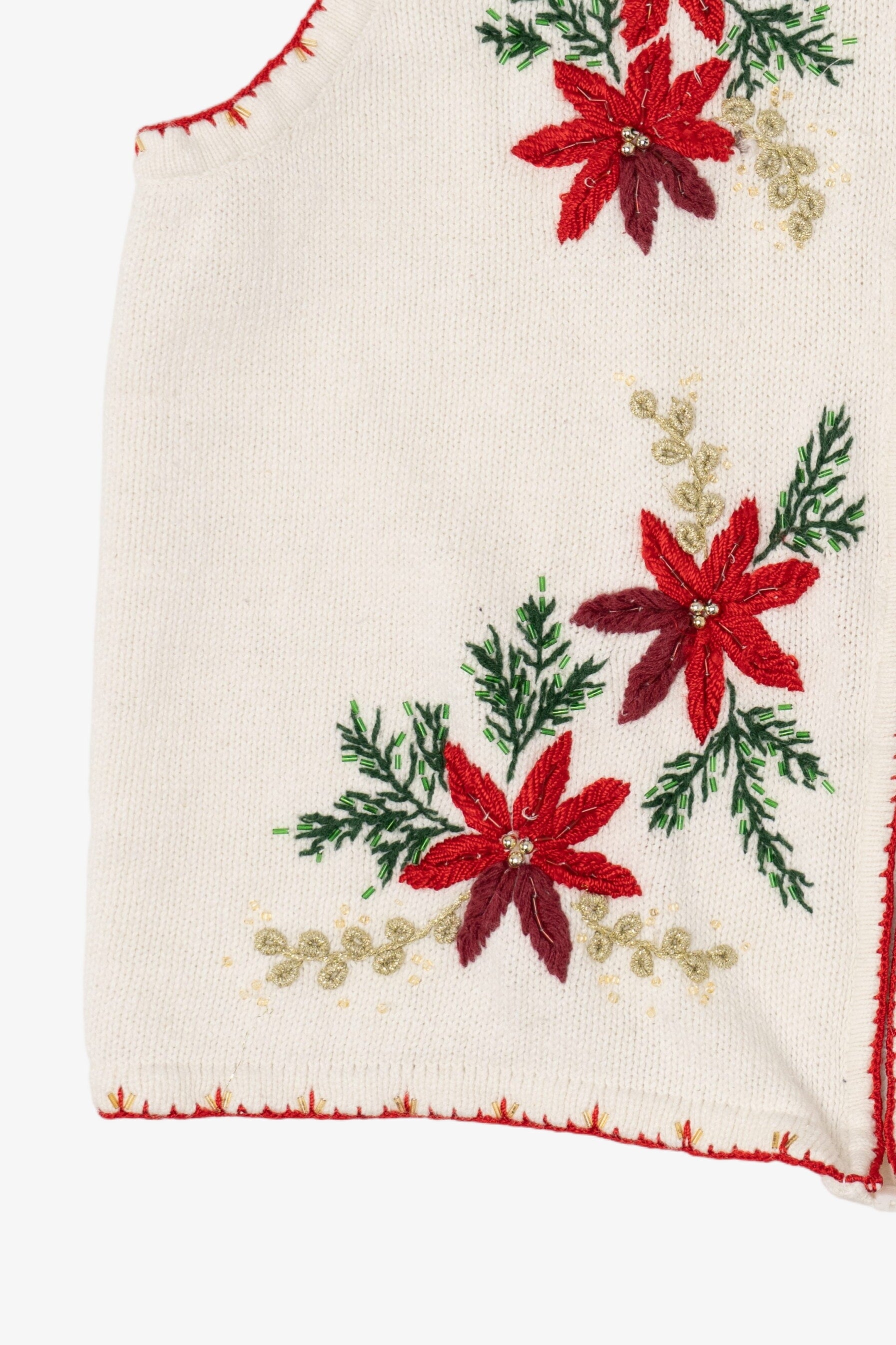 Vintage White Poinsettias Ugly Christmas Vest (1990s)