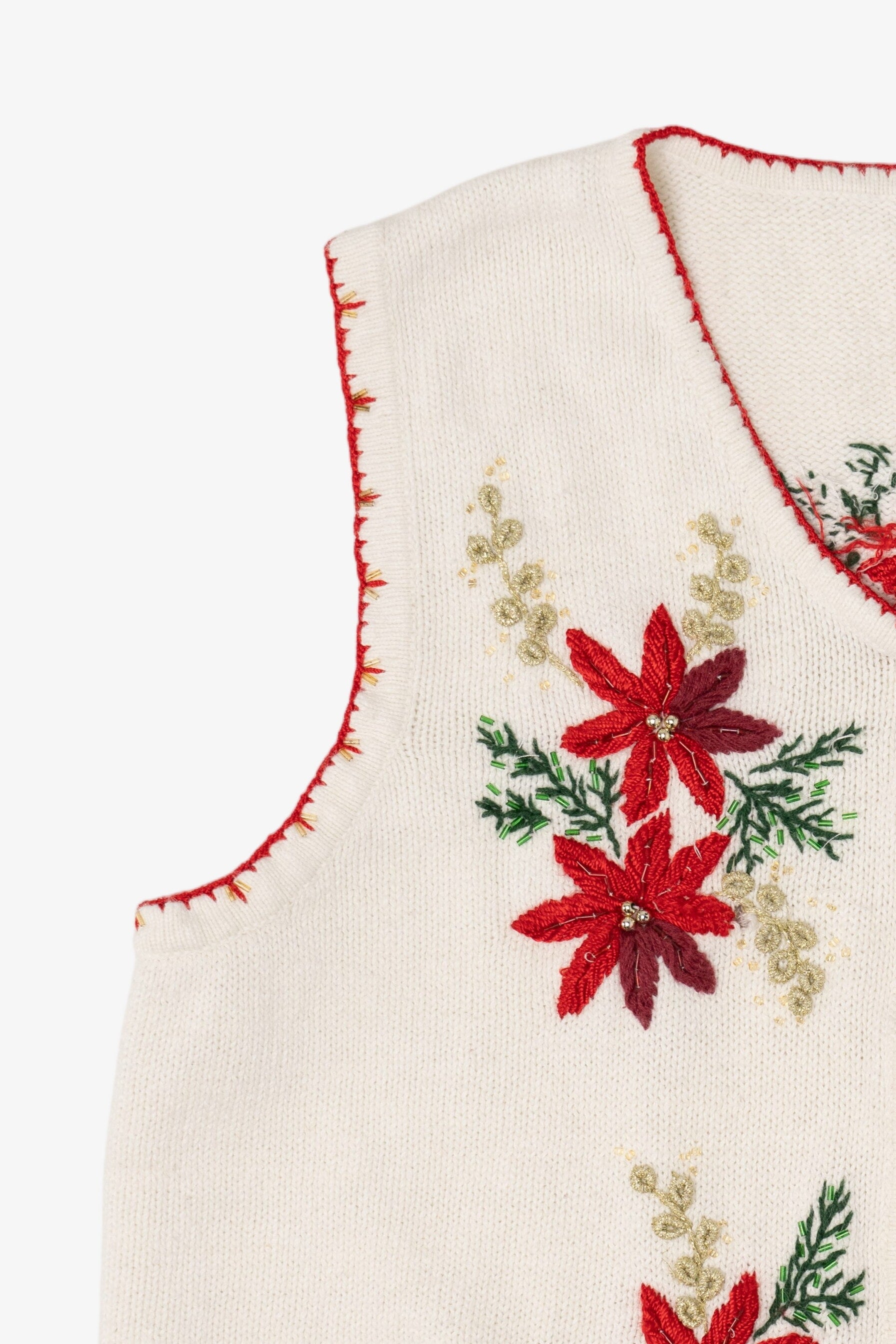 Vintage White Poinsettias Ugly Christmas Vest (1990s)