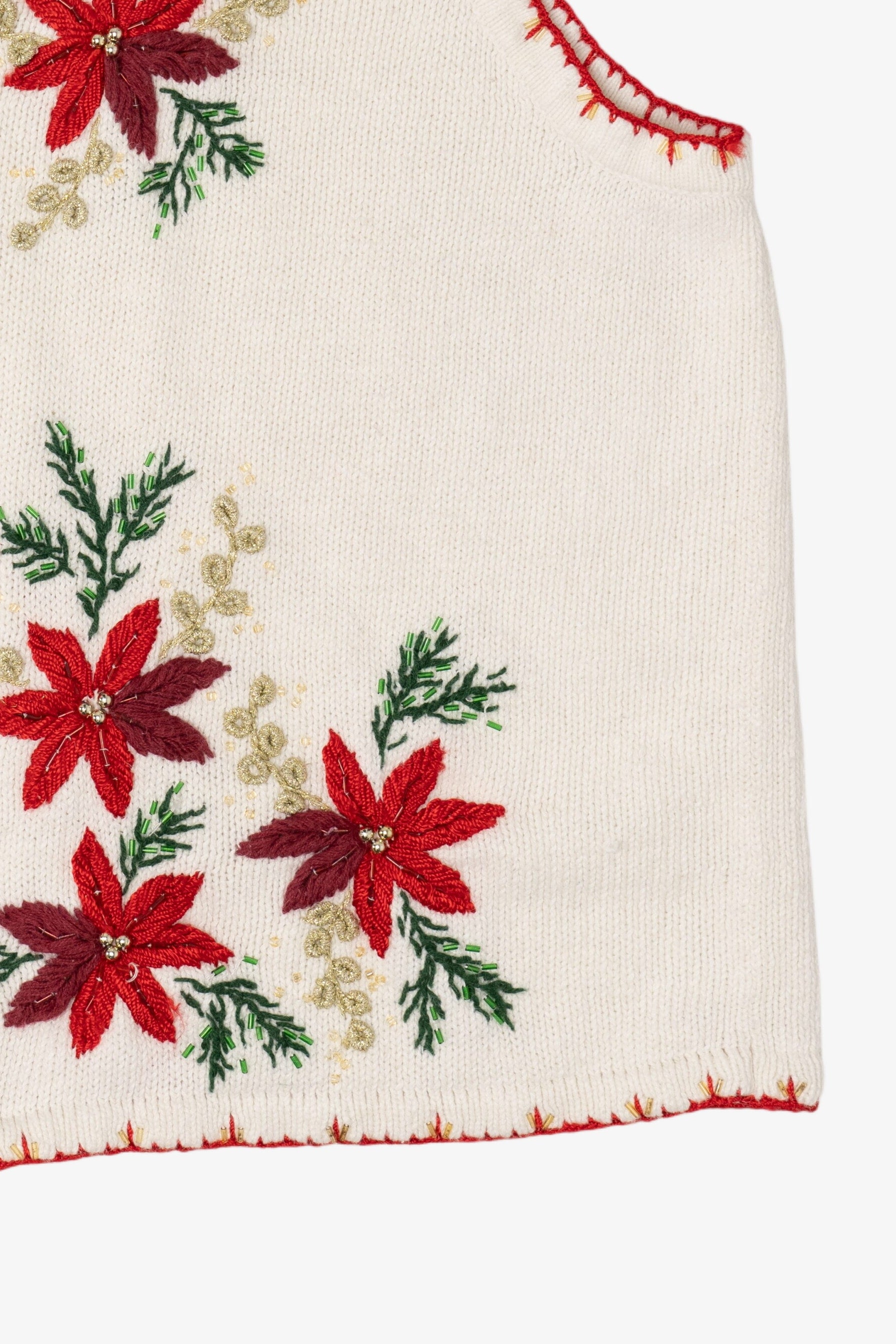 Vintage White Poinsettias Ugly Christmas Vest (1990s)