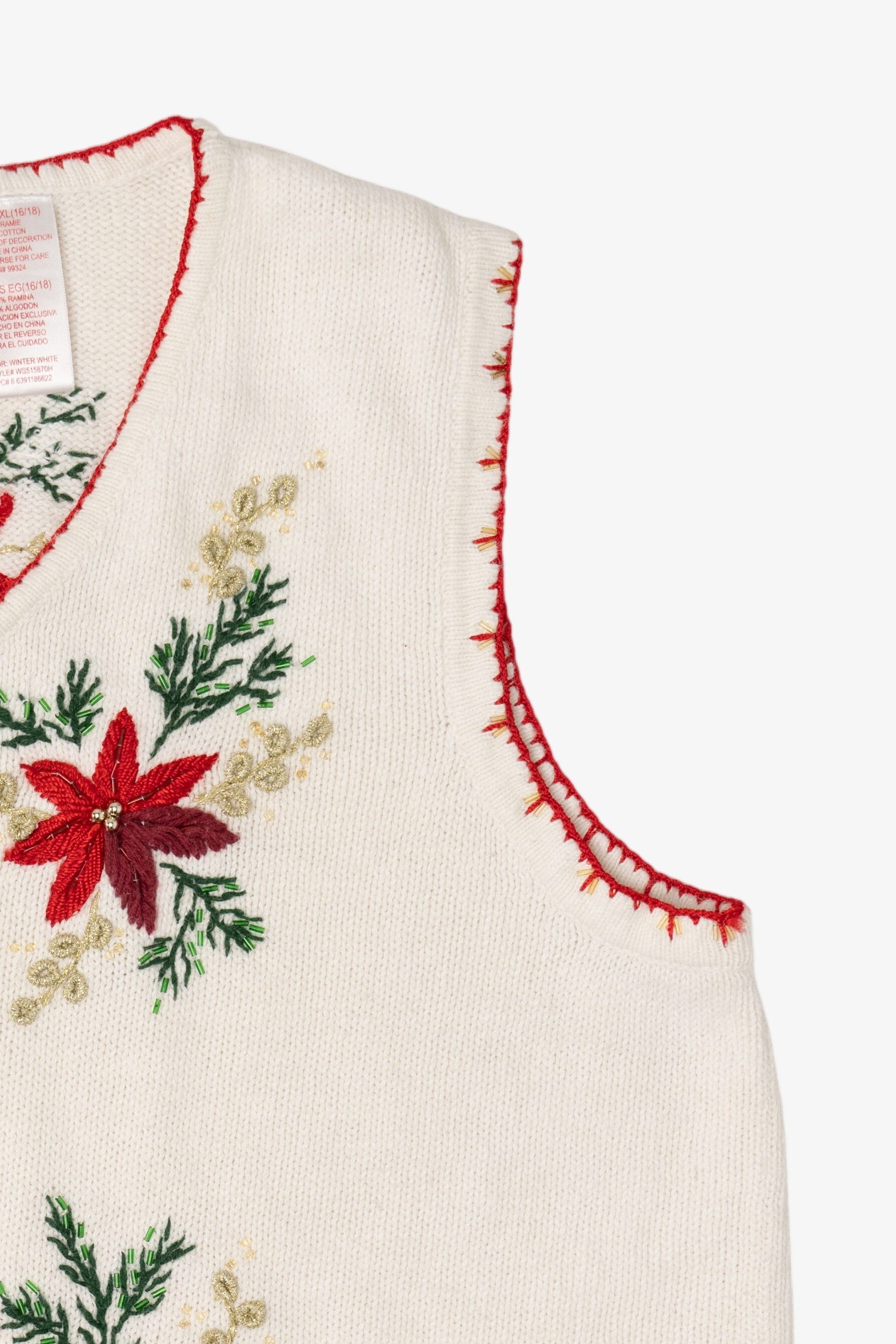 Vintage White Poinsettias Ugly Christmas Vest (1990s)