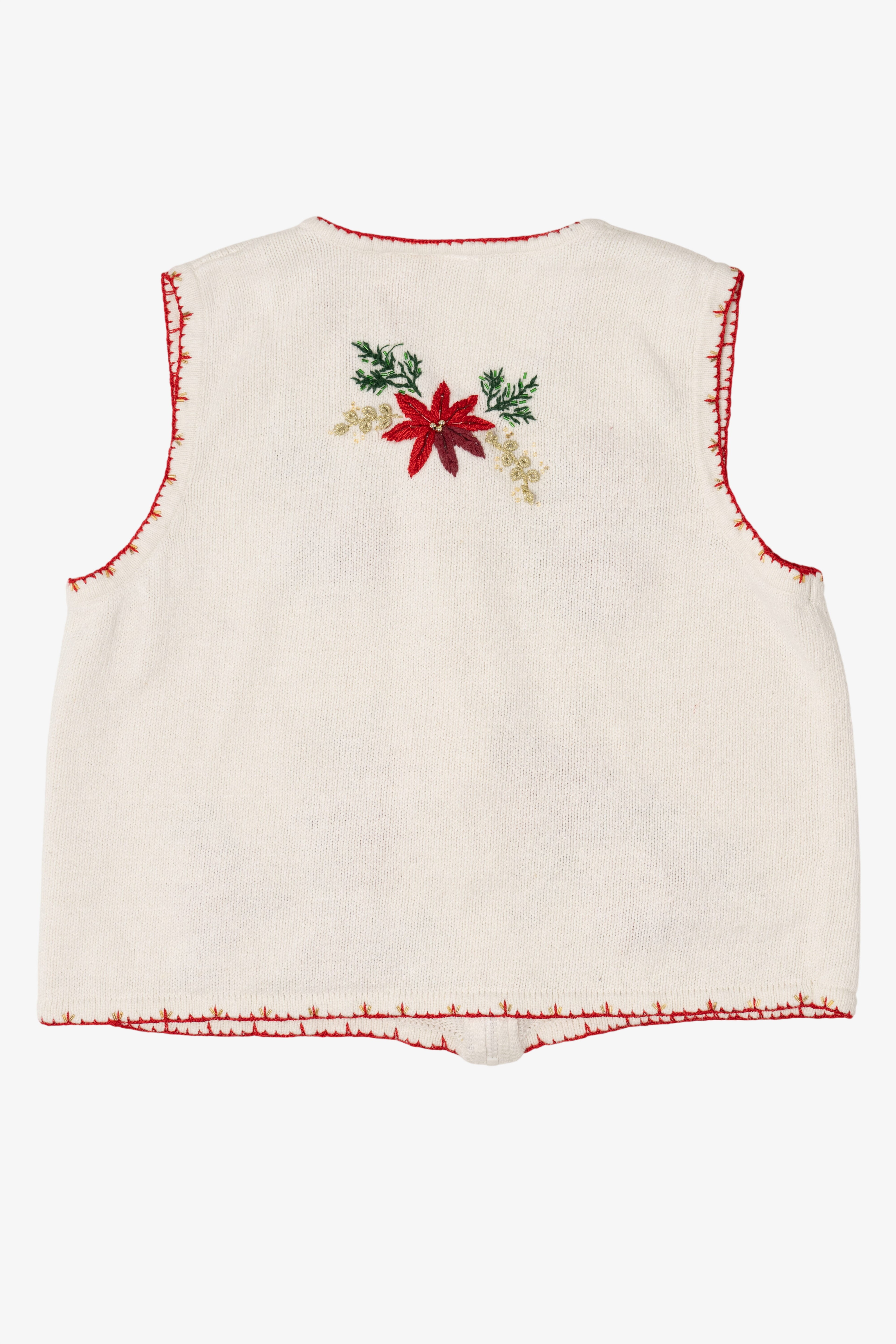Vintage White Poinsettias Ugly Christmas Vest (1990s)