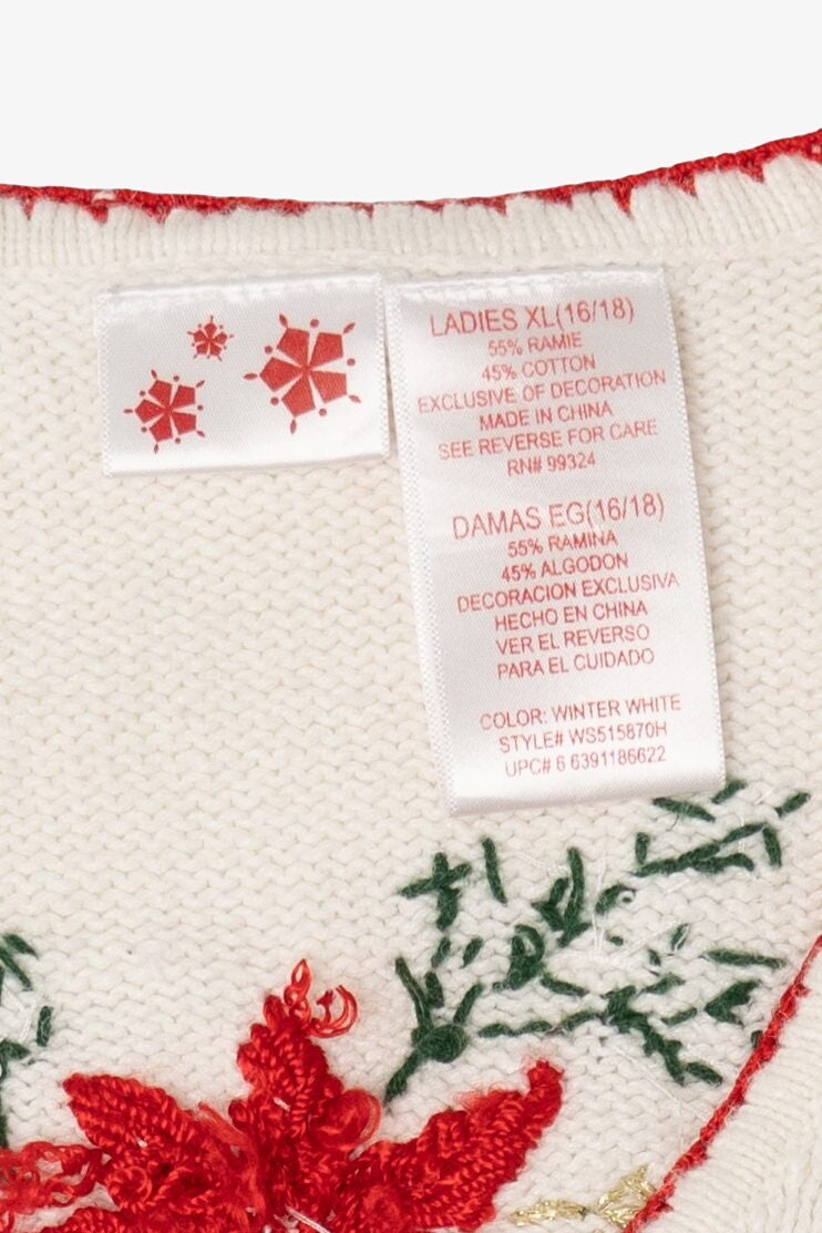 Vintage White Poinsettias Ugly Christmas Vest (1990s)