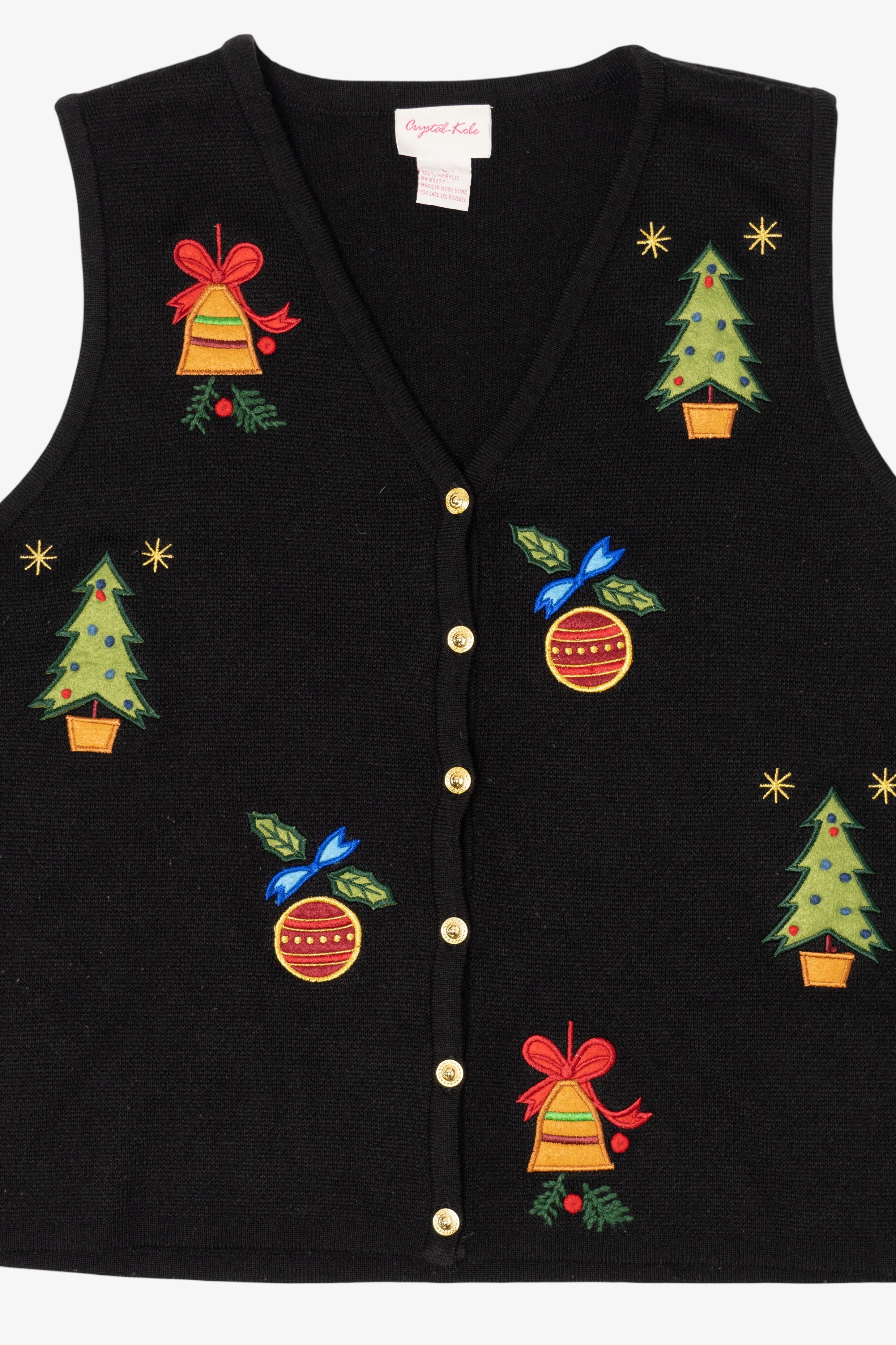 Vintage Black Crystal Kobe Ornaments Ugly Christmas Vest (1990s)