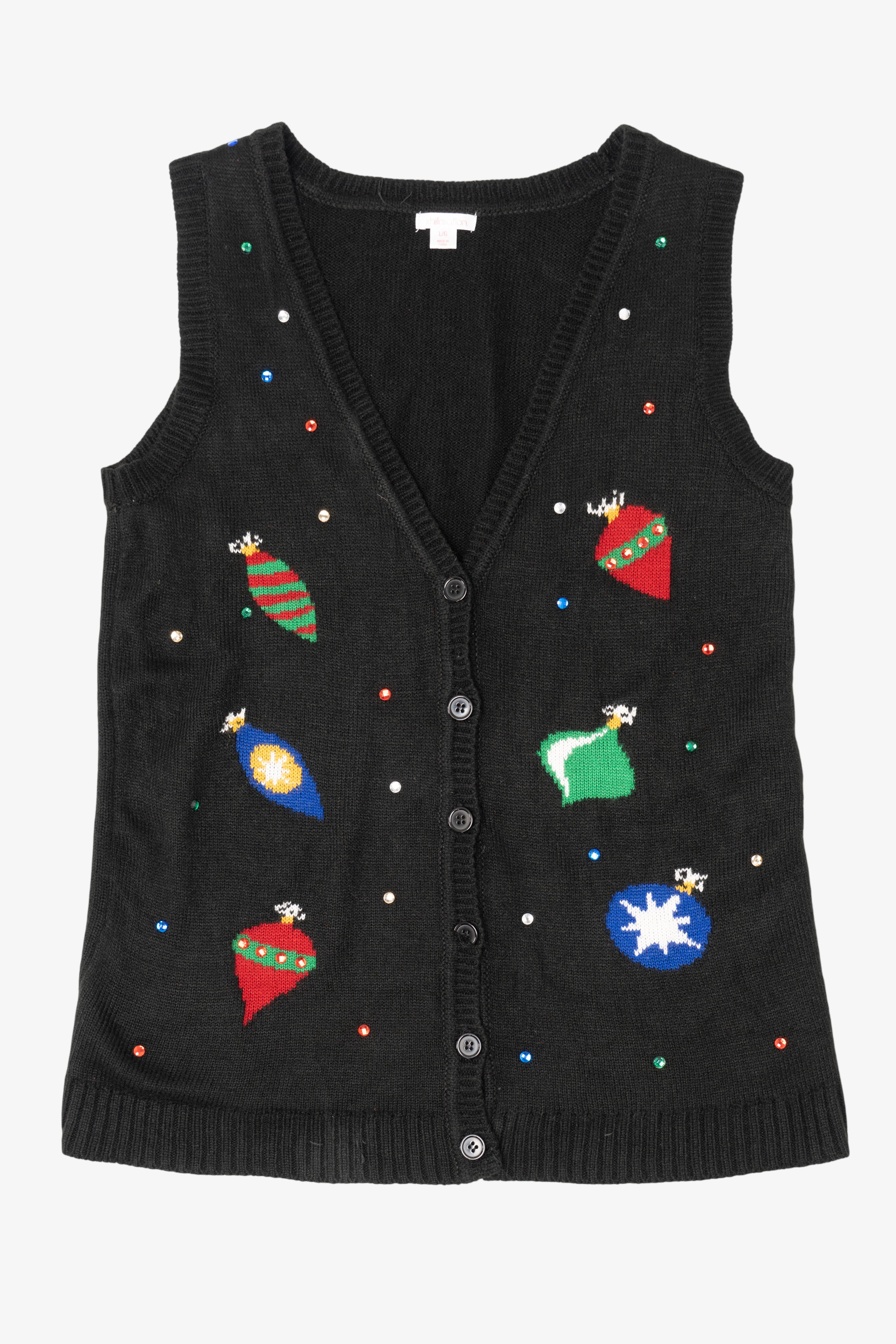 Vintage Black Xhilaration Ornaments Ugly Christmas Vest (1990s)