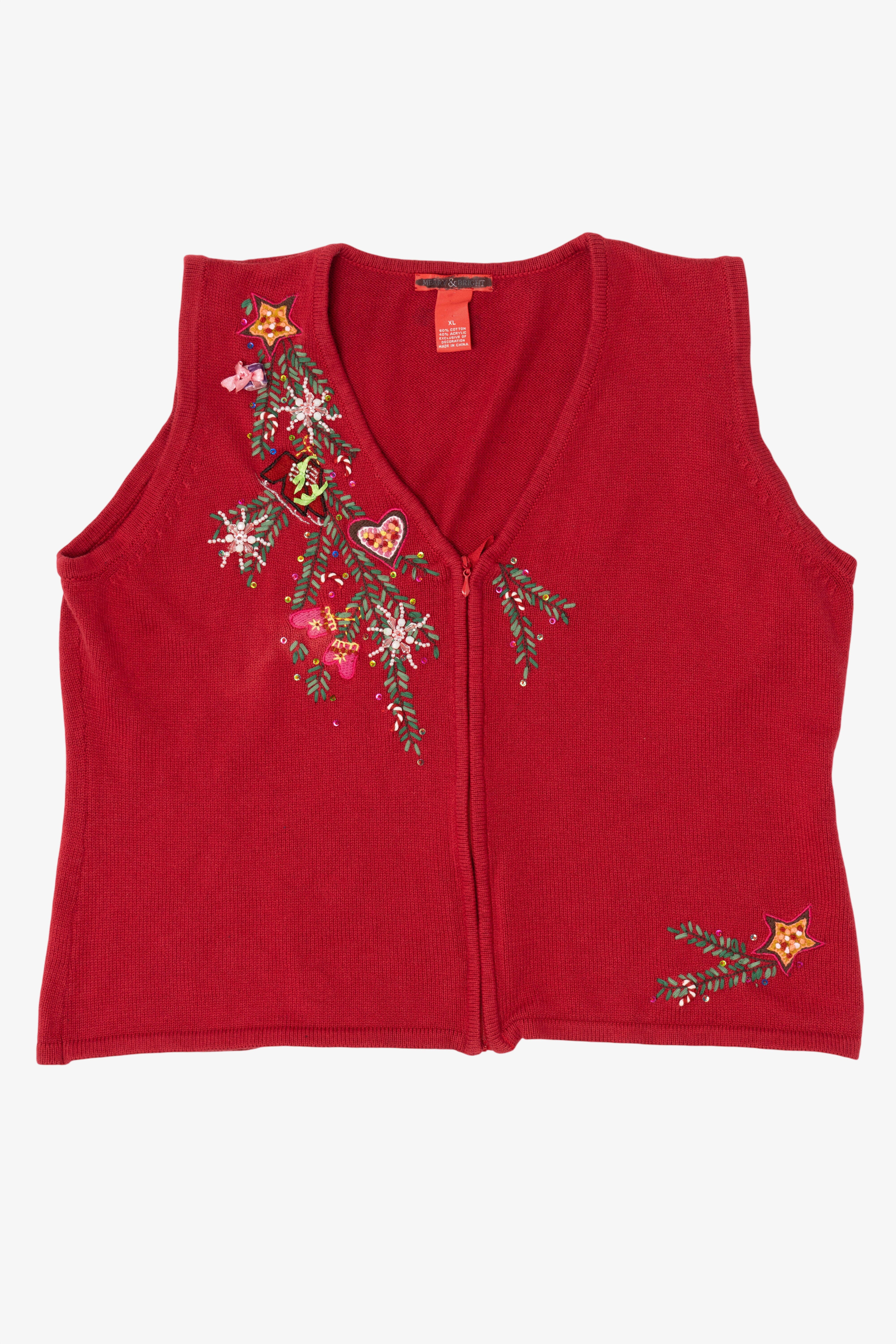 Vintage Red Merry & Bright Ugly Christmas Vest (2000s)