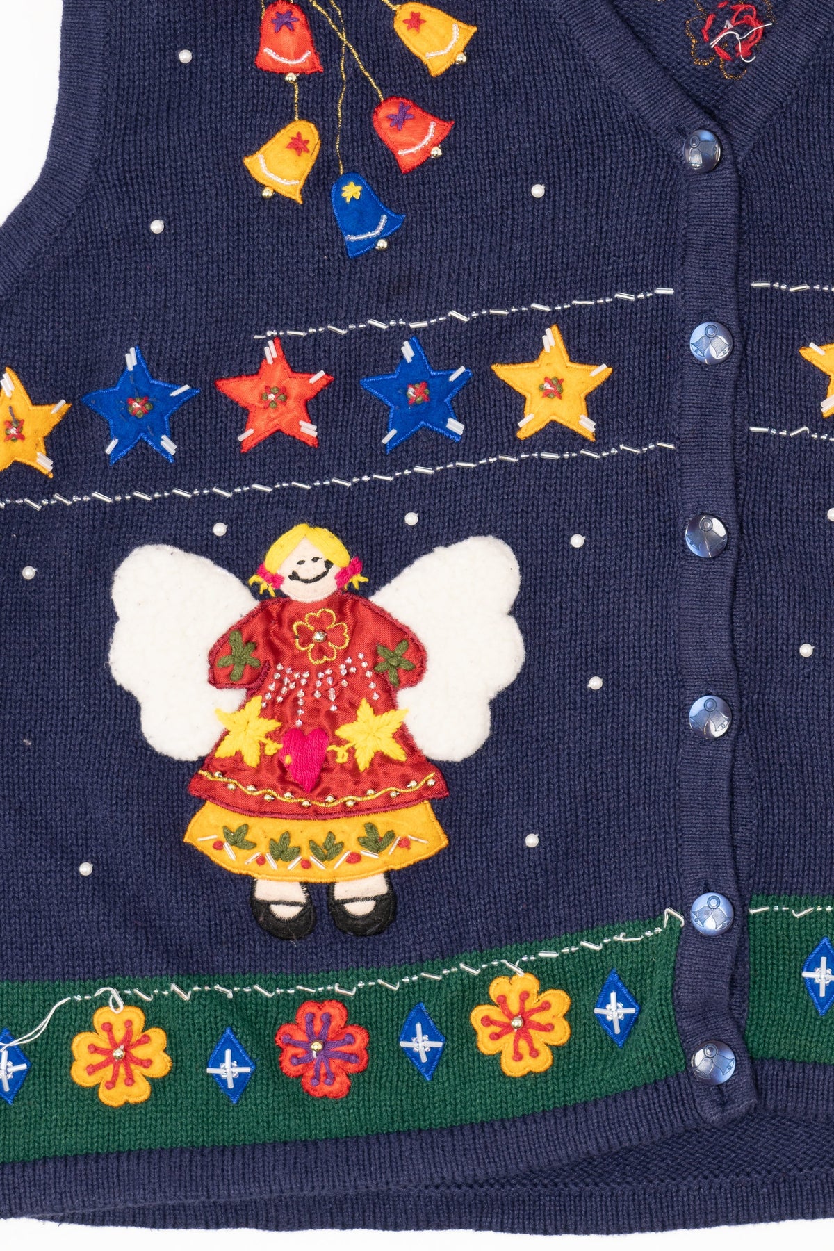 Vintage Blue Bobbie Brooks Angels Ugly Christmas Vest (1990s)