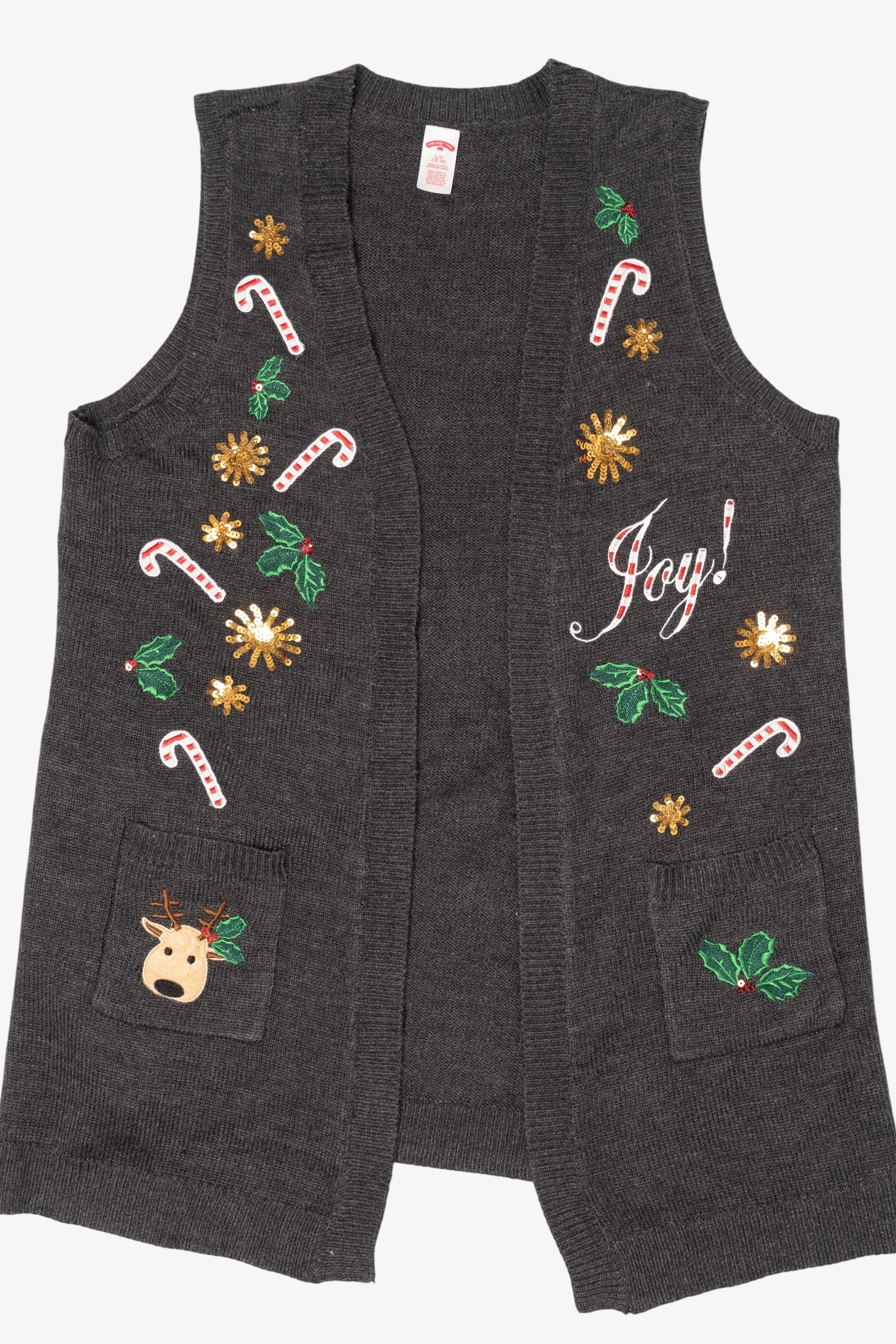 Vintage Dark Gray Holiday Time Candy Canes Christmas Vest (2000s)