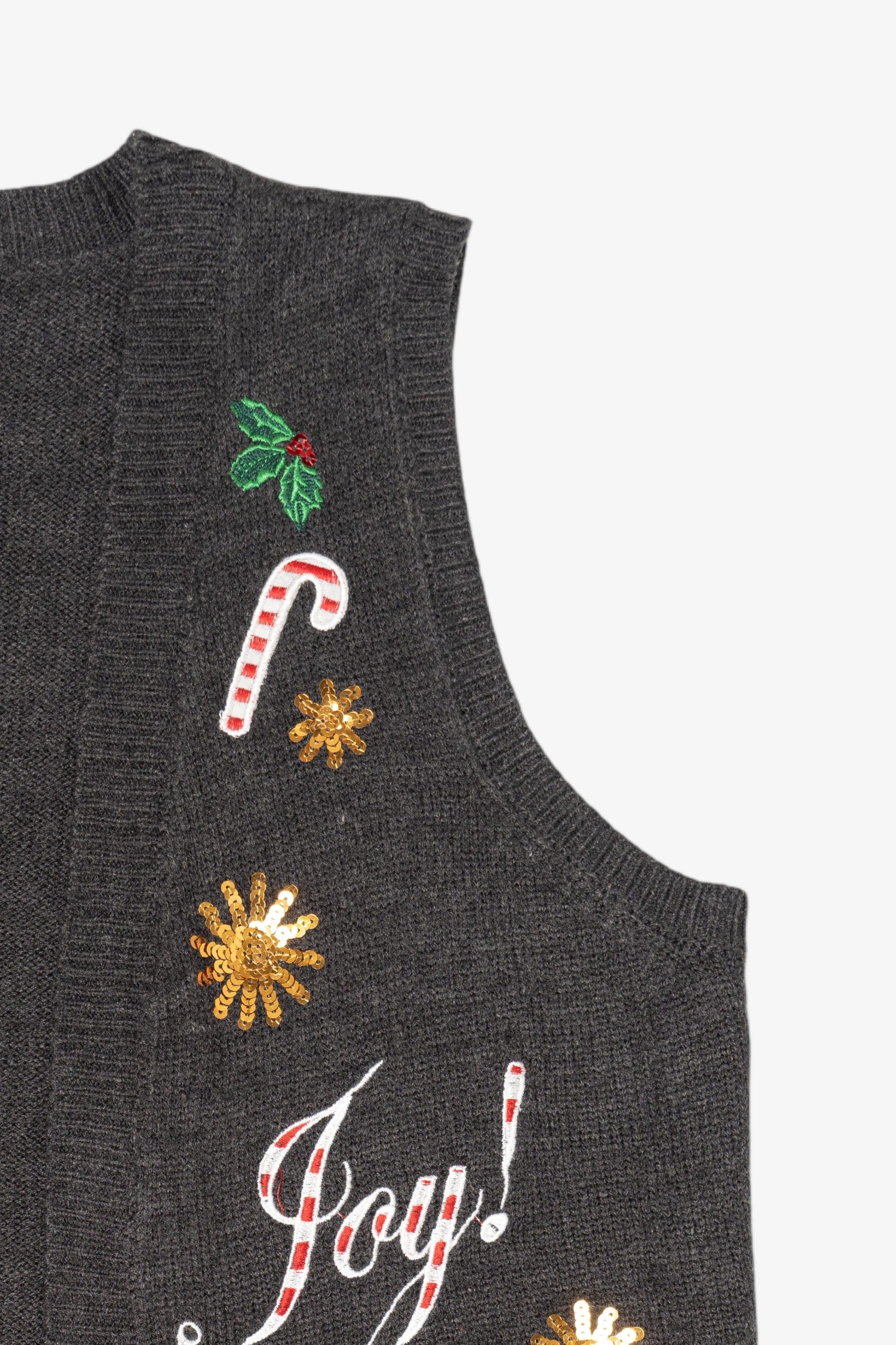 Vintage Dark Gray Holiday Time Candy Canes Christmas Vest (2000s)