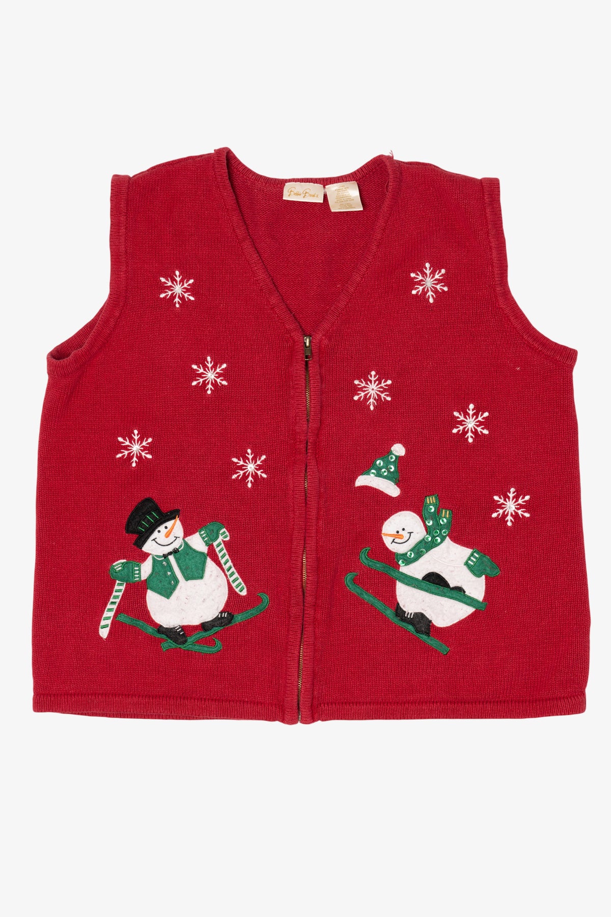 Vintage Red Bobbie Brooks Snowmen Skiing Ugly Christmas Vest (1990s)