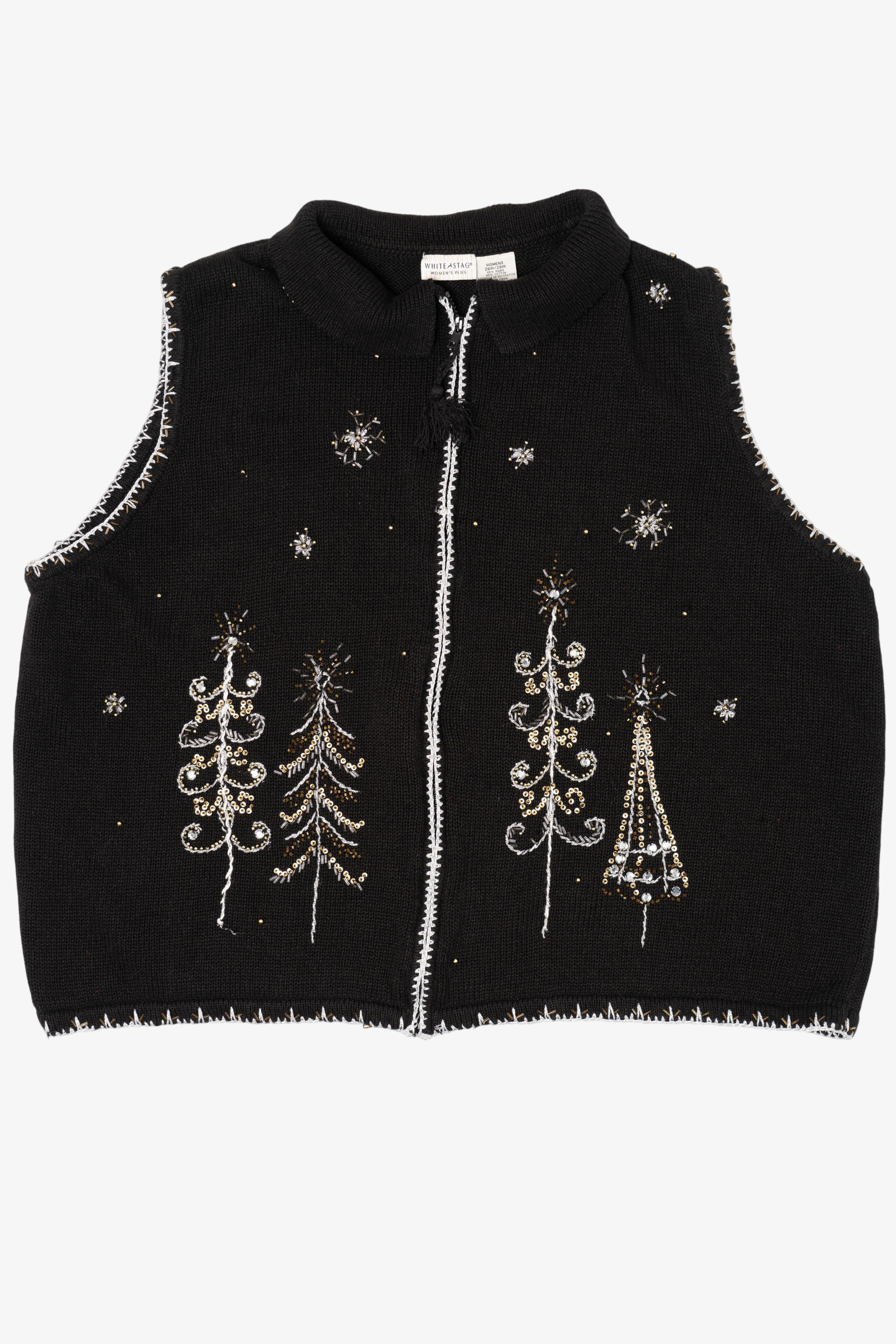 Vintage Black White Stag Trees Ugly Christmas Vest (1990s)