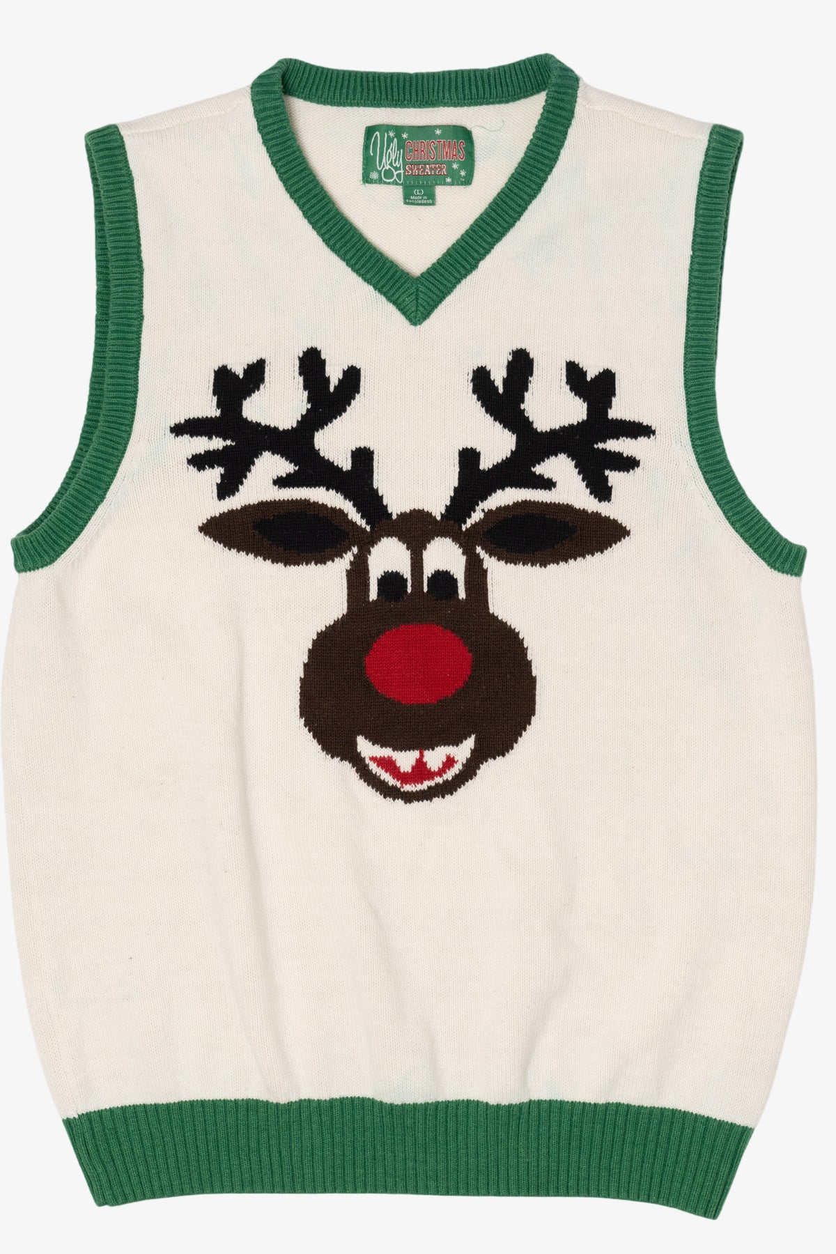 White Ugly Christmas Sweater Rudolph Reindeer Vest (2010s)