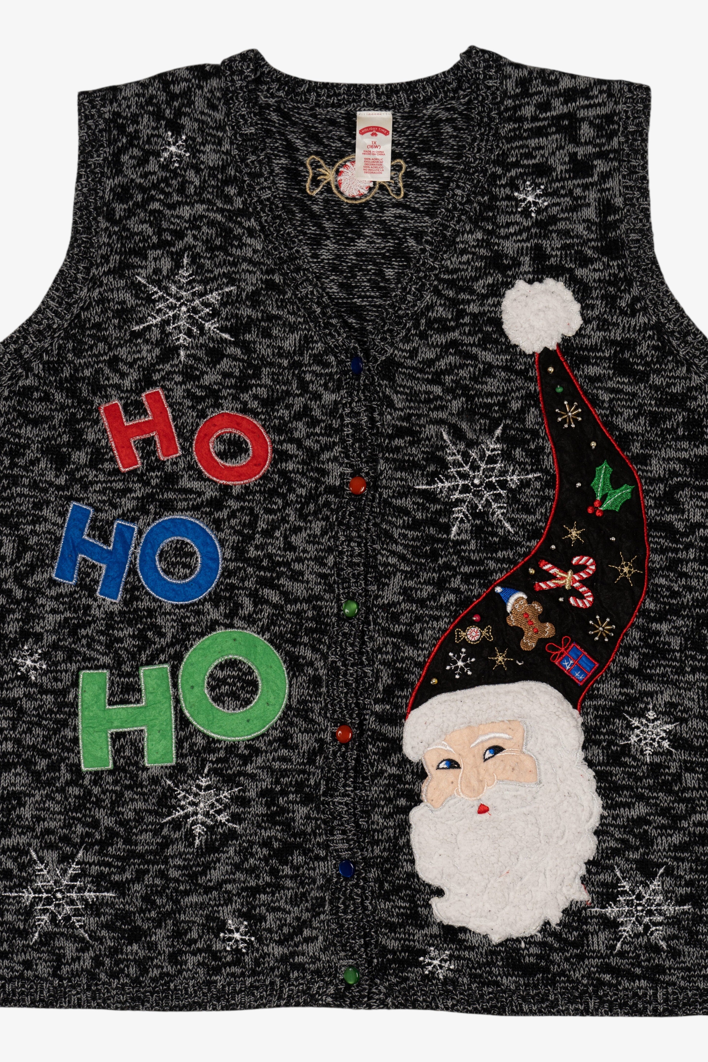 Vintage Dark Gray Holiday Time Santa "Ho Ho Ho" Ugly Christmas Vest (2000s)