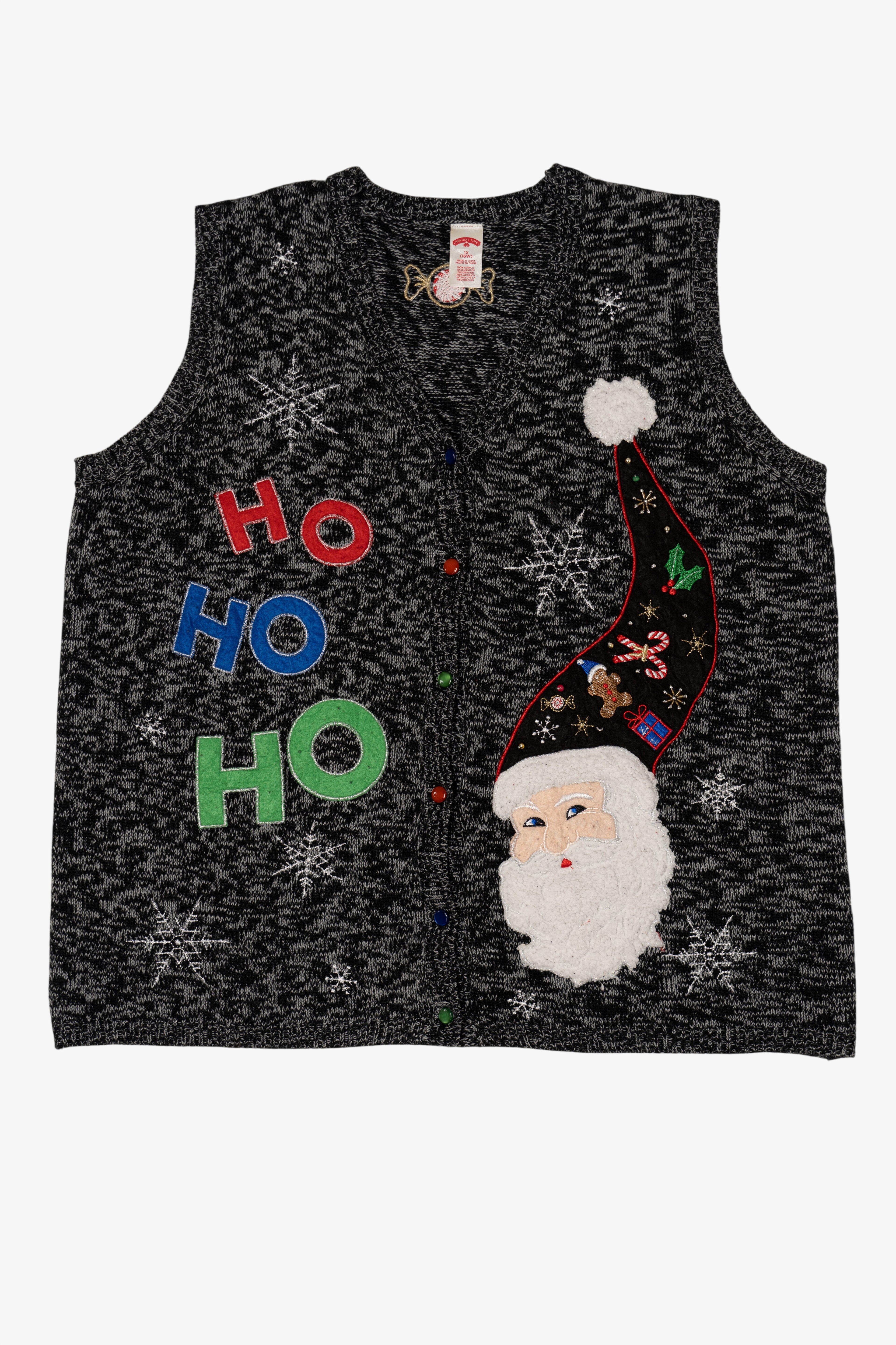 Vintage Dark Gray Holiday Time Santa "Ho Ho Ho" Ugly Christmas Vest (2000s)