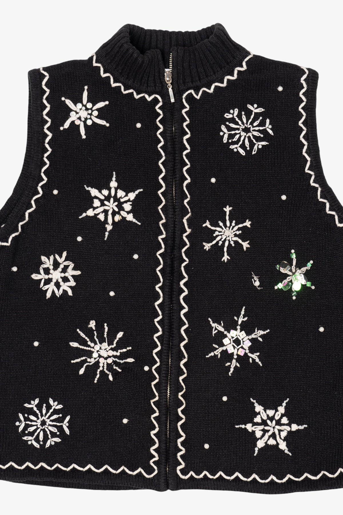 Vintage Black Mercer Street Studio Snowflakes Ugly Christmas Vest (2000s)