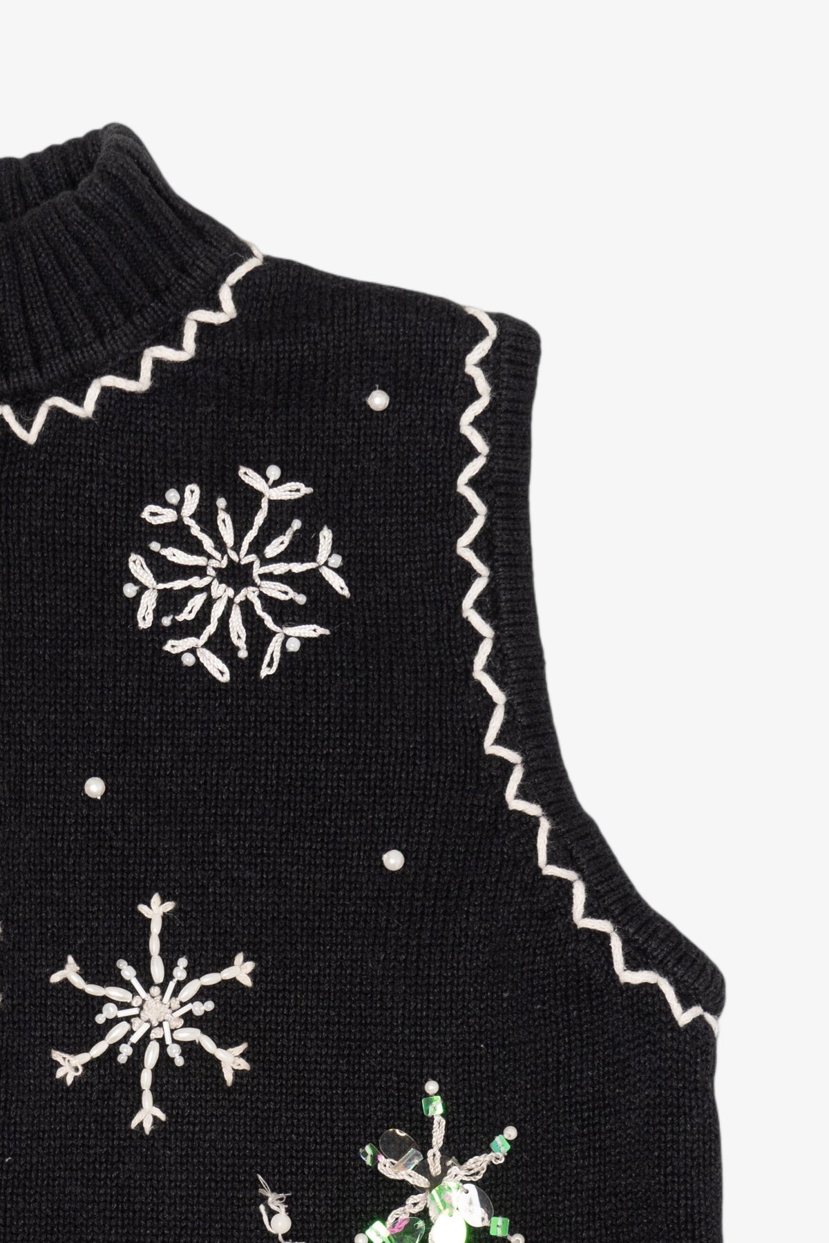 Vintage Black Mercer Street Studio Snowflakes Ugly Christmas Vest (2000s)