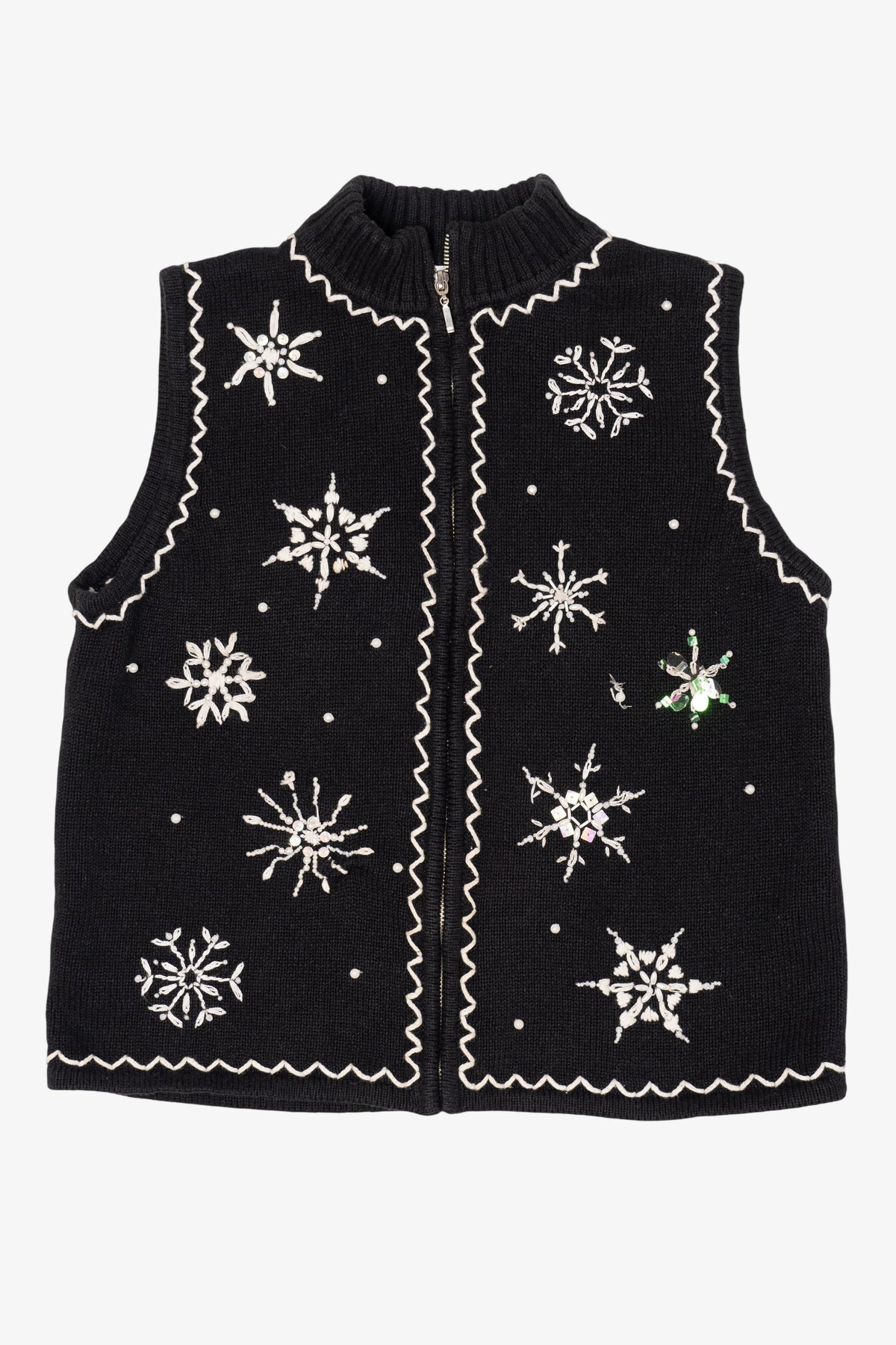 Vintage Black Mercer Street Studio Snowflakes Ugly Christmas Vest (2000s)