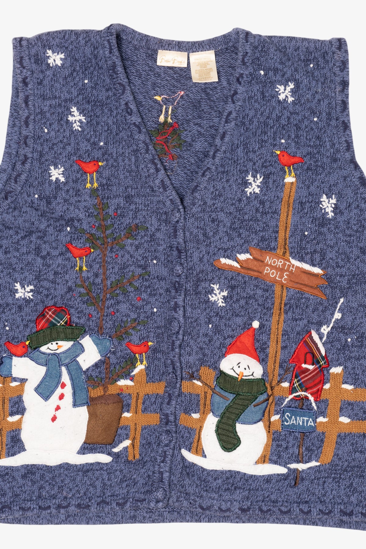 Vintage Blue Bobbie Brooks Snowmen Ugly Christmas Vest (1990s)