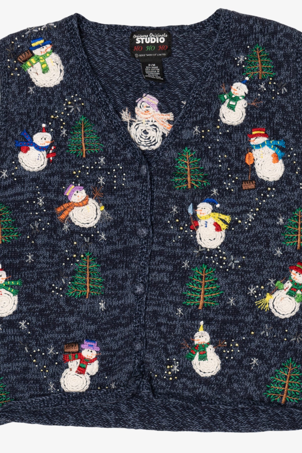 Vintage Blue Designers Originals Studio Snowmen Ugly Christmas Vest (1990s)