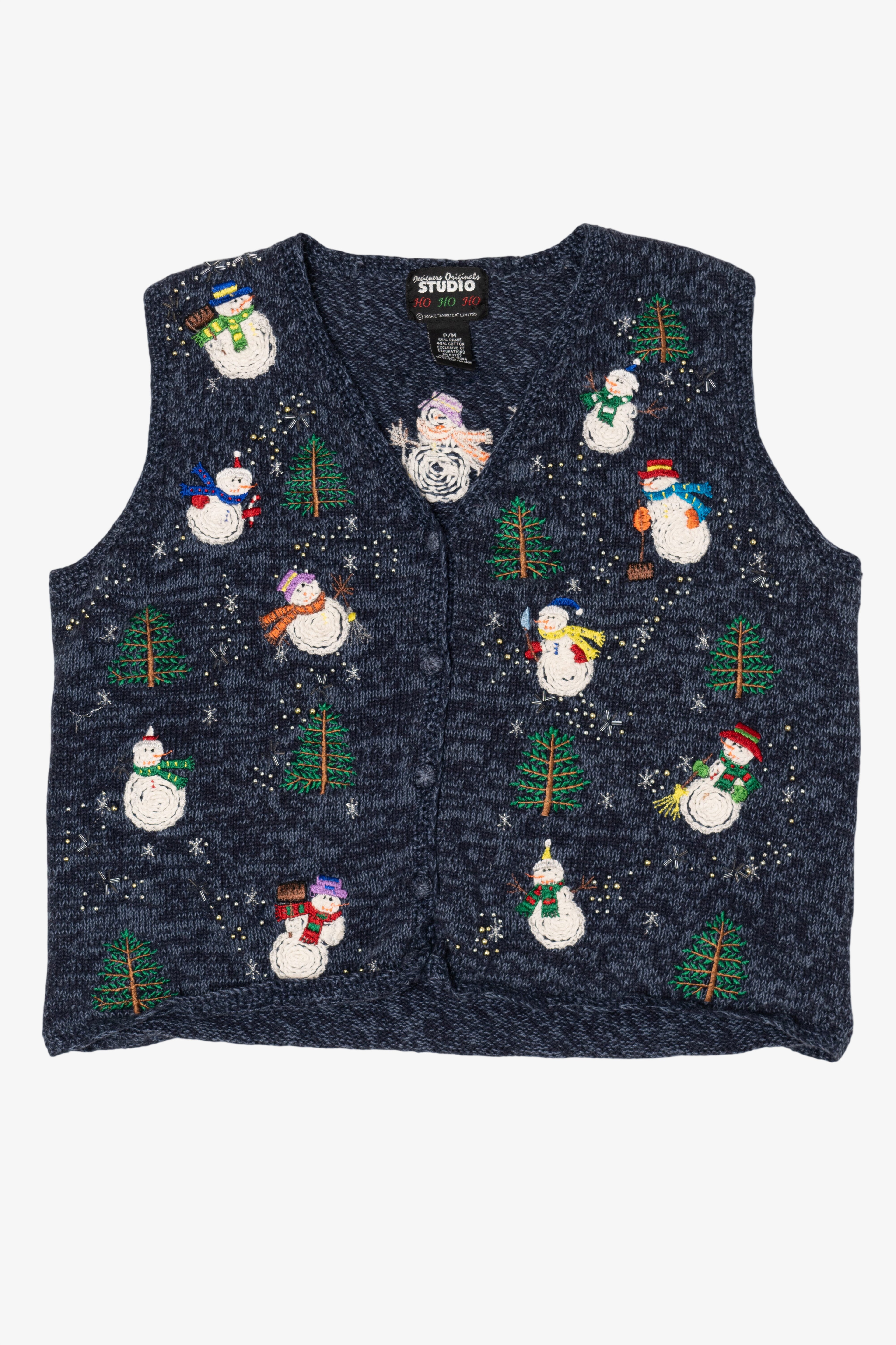 Vintage Blue Designers Originals Studio Snowmen Ugly Christmas Vest (1990s)