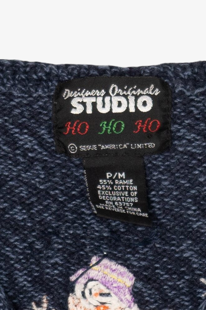 Vintage Blue Designers Originals Studio Snowmen Ugly Christmas Vest (1990s)