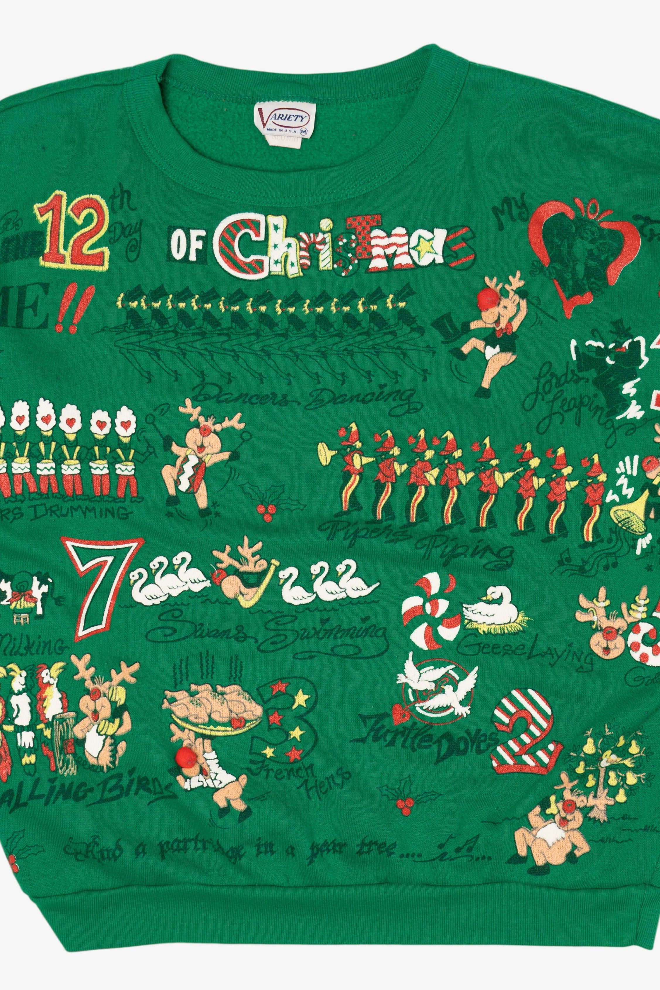 Vintage Green 12 Days Of Christmas Ugly Christmas Sweatshirt (1990s)