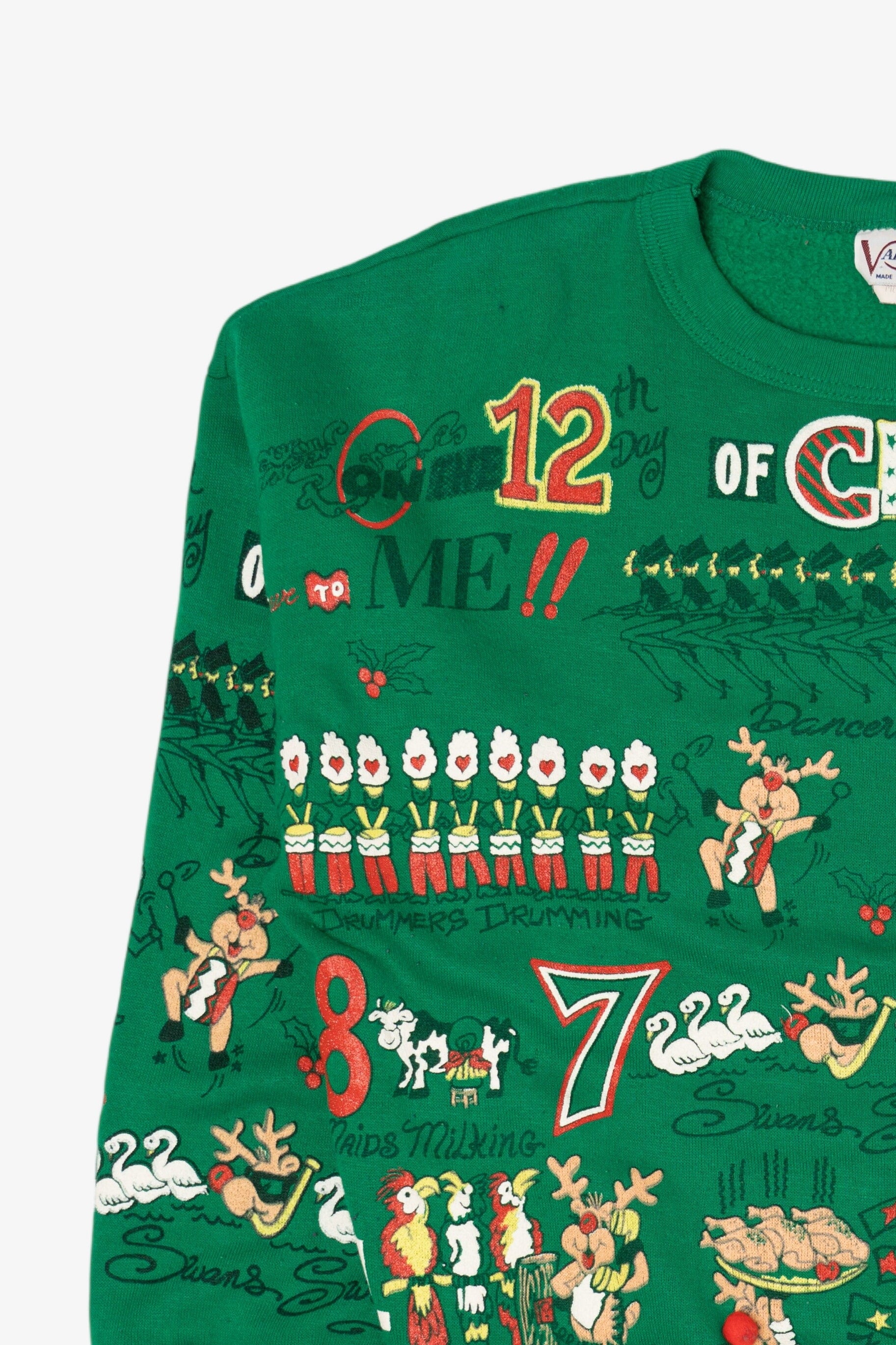 Vintage Green 12 Days Of Christmas Ugly Christmas Sweatshirt (1990s)