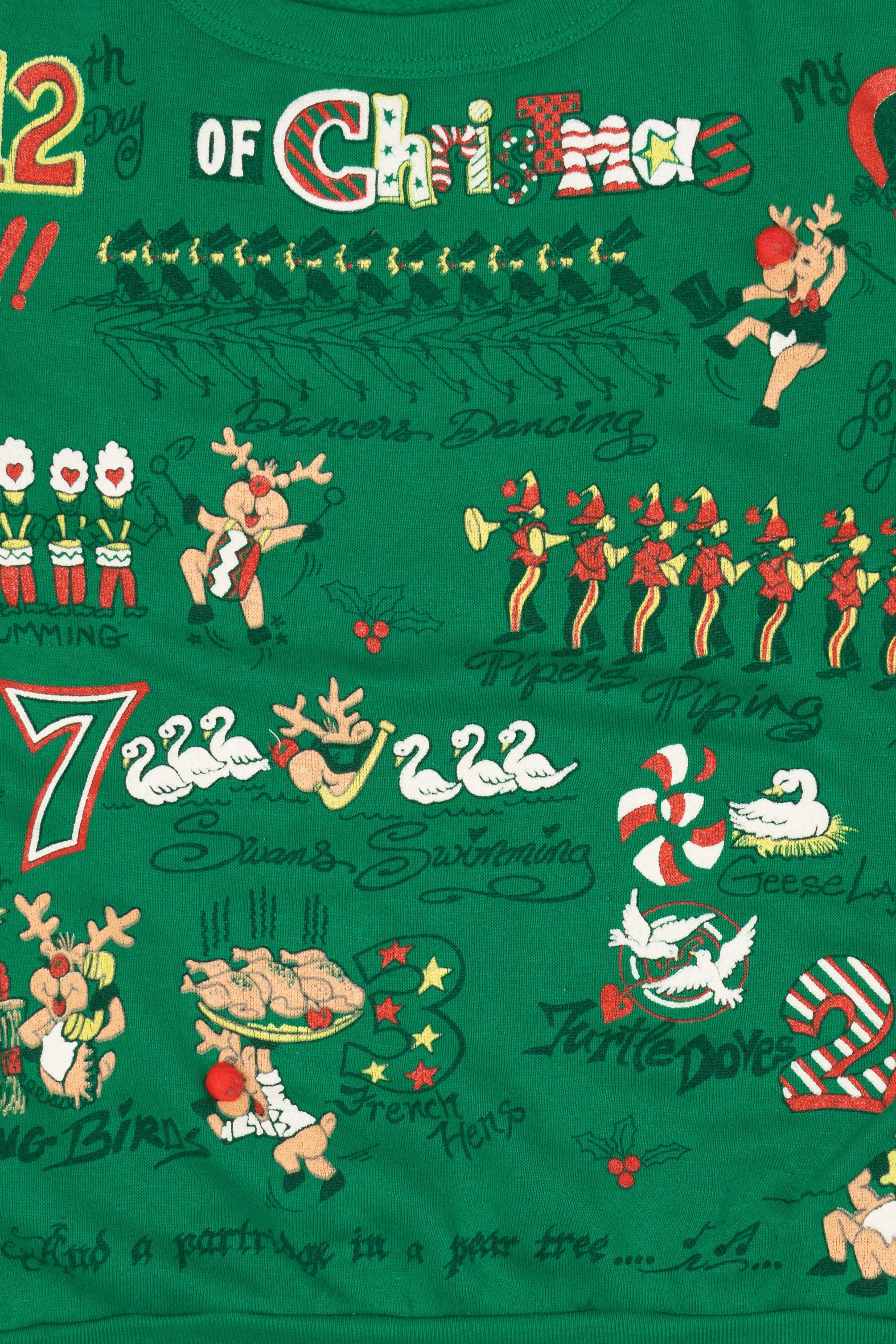 Vintage Green 12 Days Of Christmas Ugly Christmas Sweatshirt (1990s)