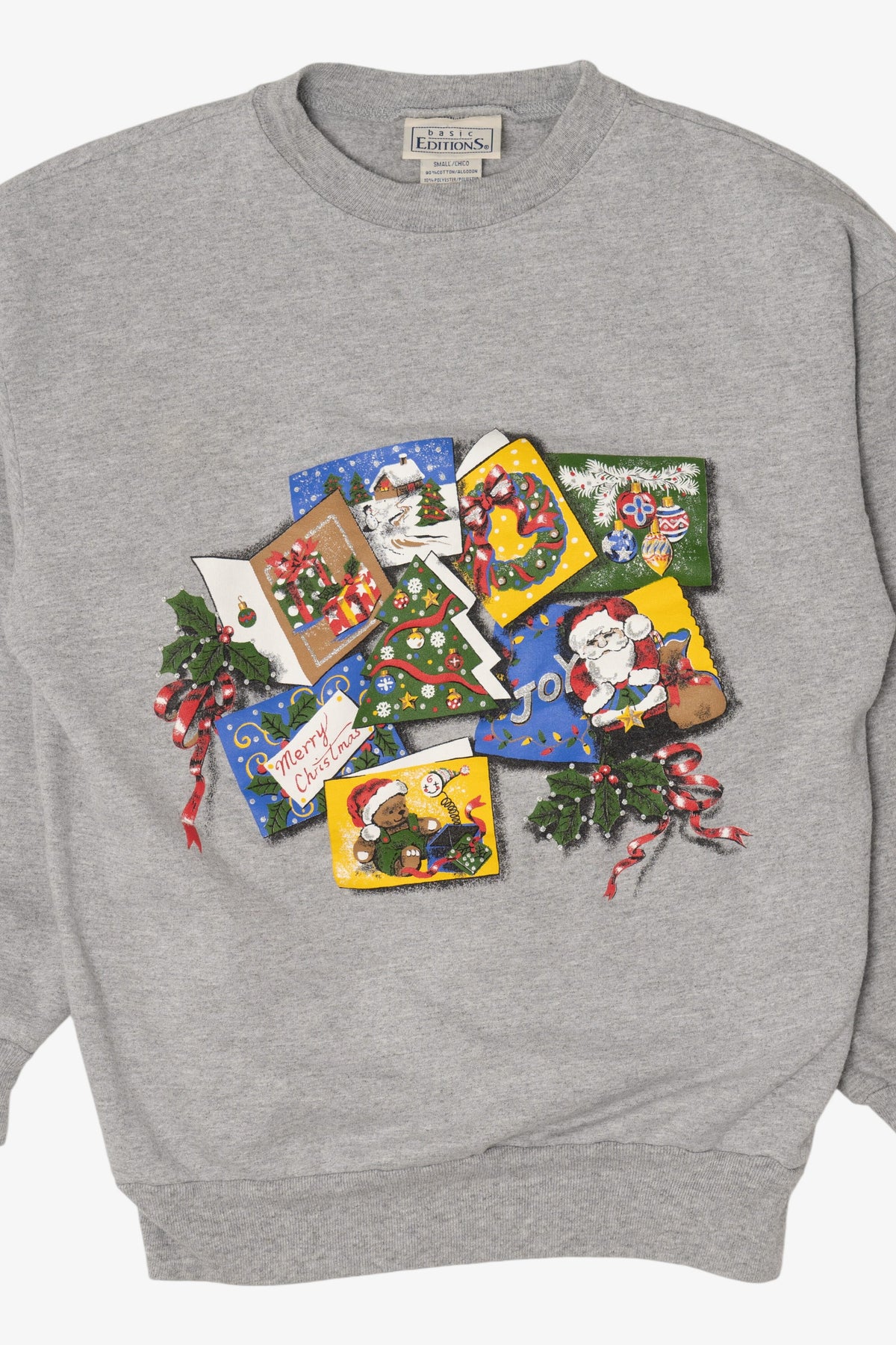 Vintage Gray Basic Editions Ugly Christmas Sweatshirt (1990s)