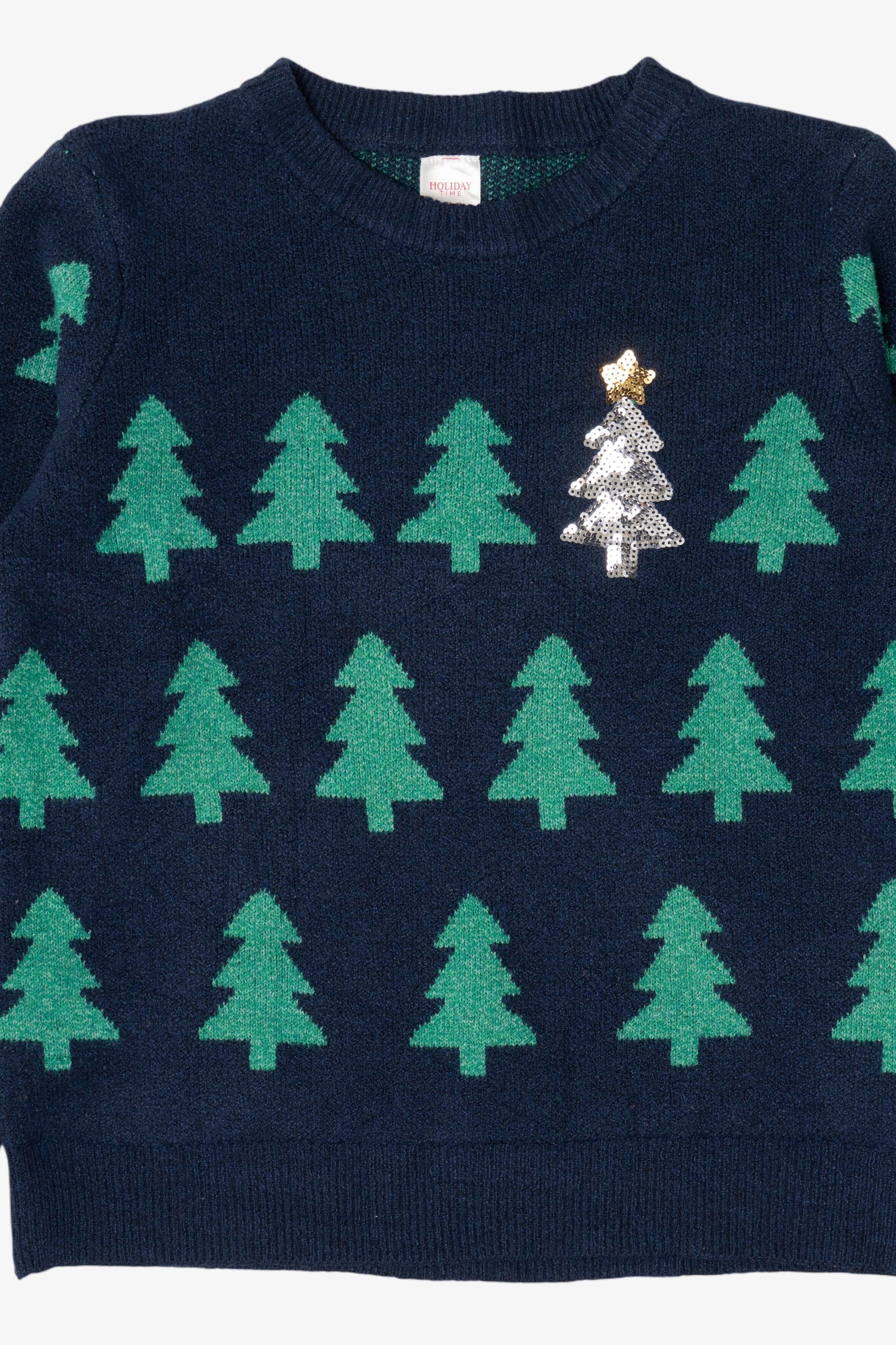 Navy Blue Holiday Time Trees Ugly Christmas Pullover (2010s)