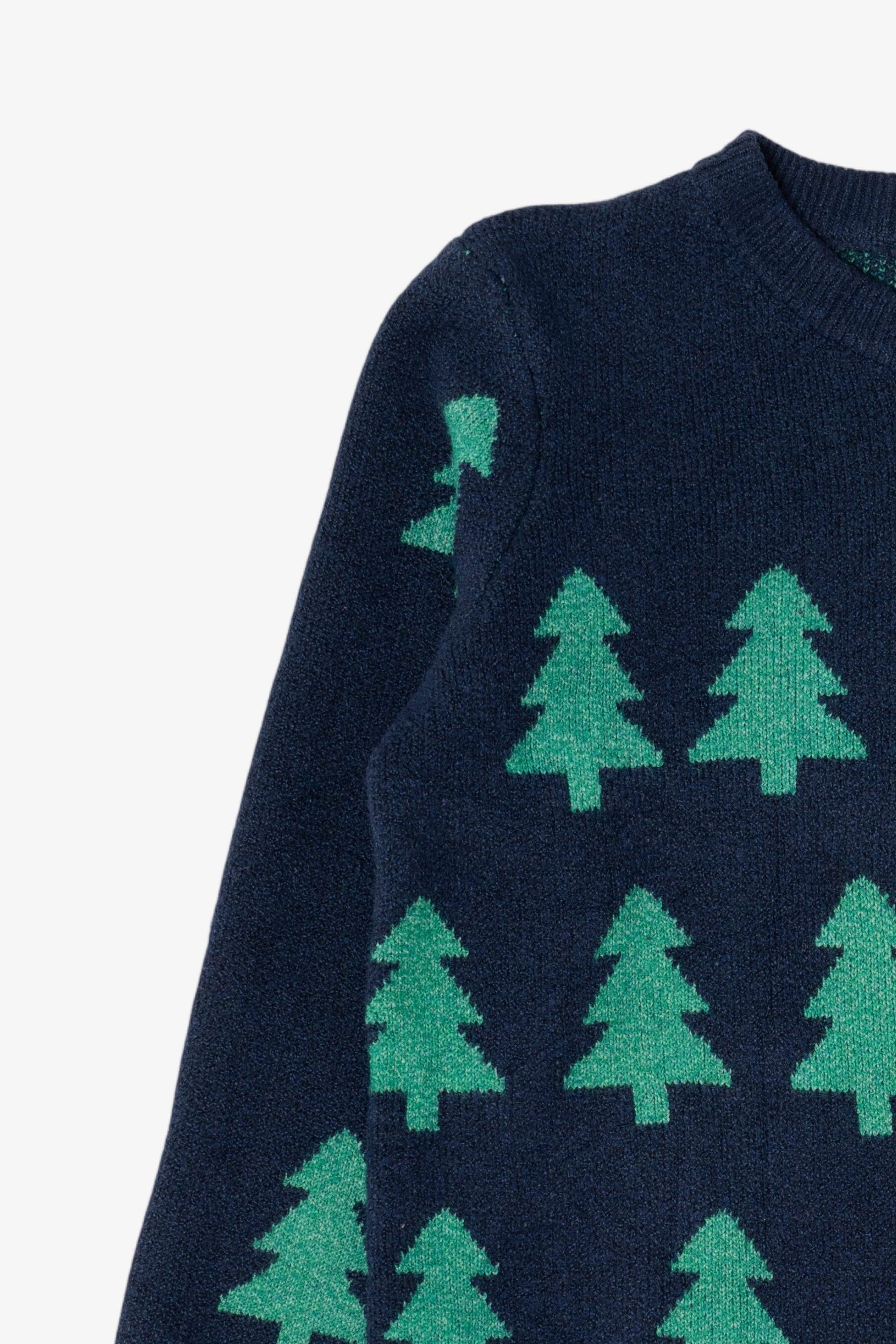 Navy Blue Holiday Time Trees Ugly Christmas Pullover (2010s)