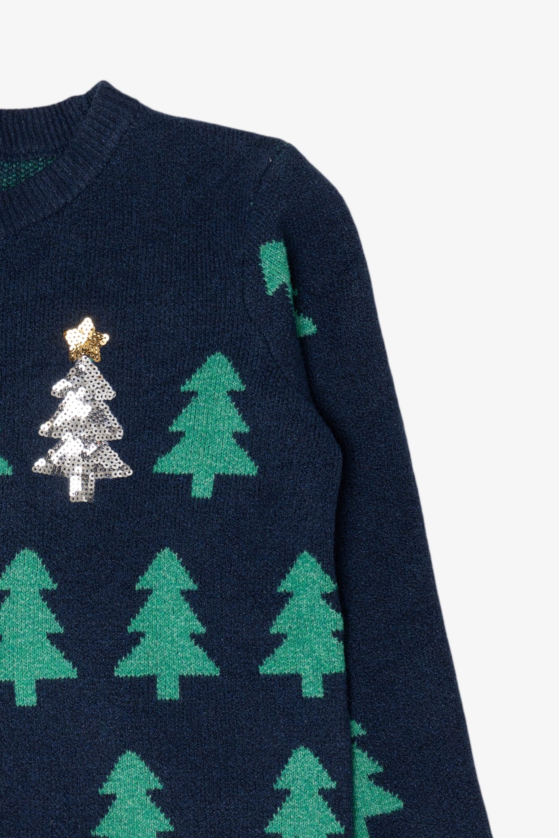 Navy Blue Holiday Time Trees Ugly Christmas Pullover (2010s)