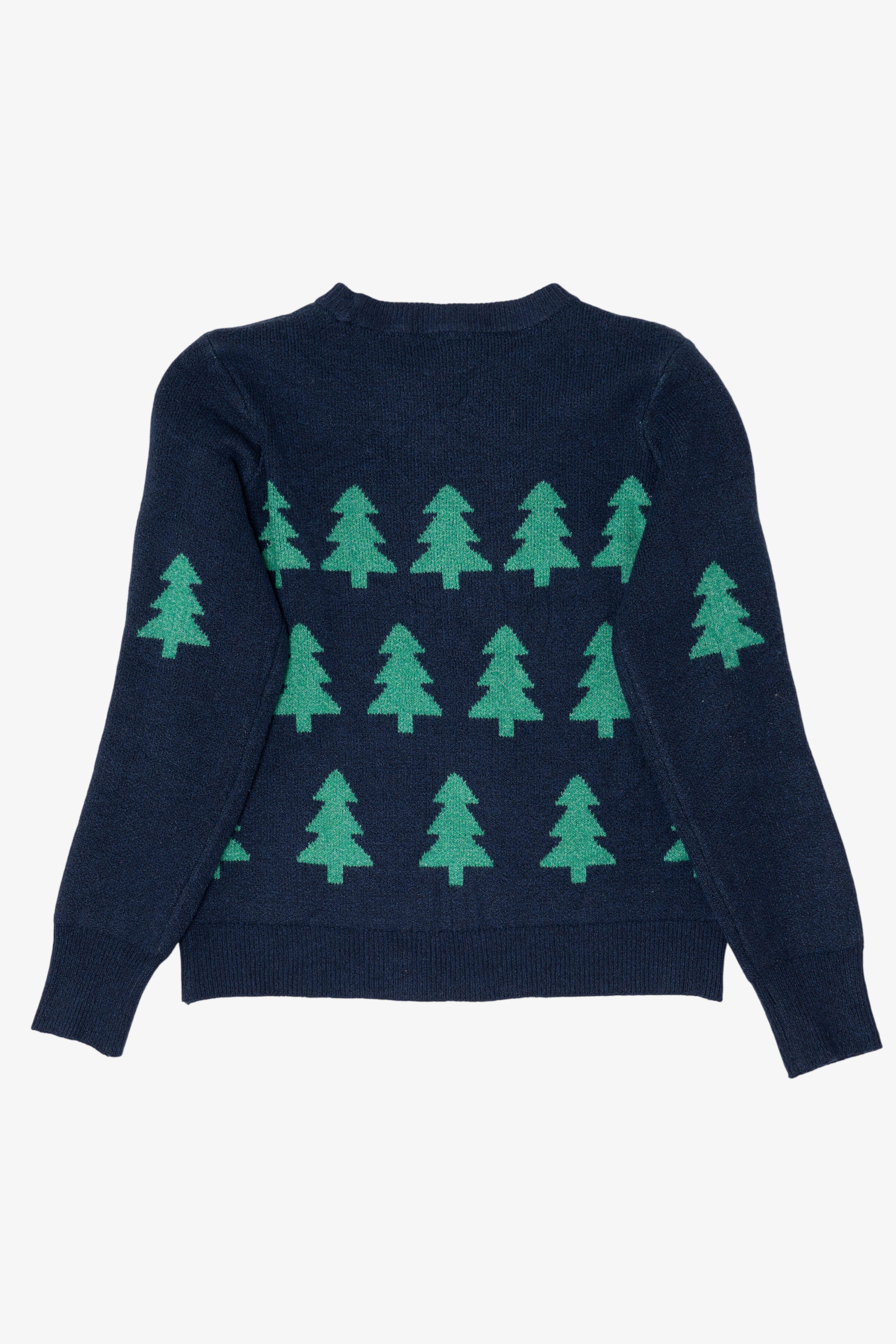Navy Blue Holiday Time Trees Ugly Christmas Pullover (2010s)