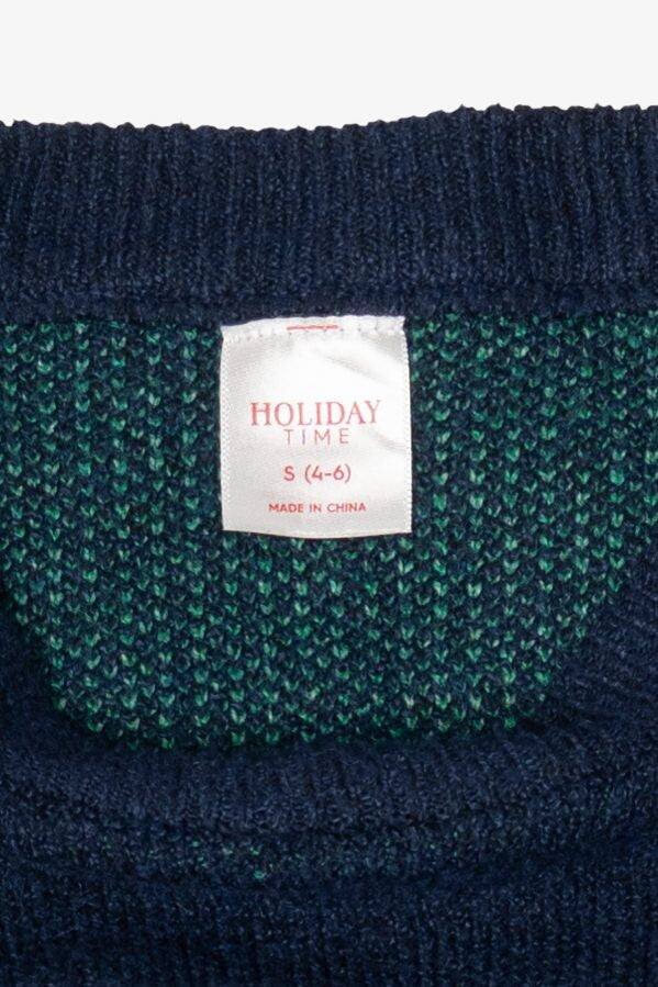 Navy Blue Holiday Time Trees Ugly Christmas Pullover (2010s)
