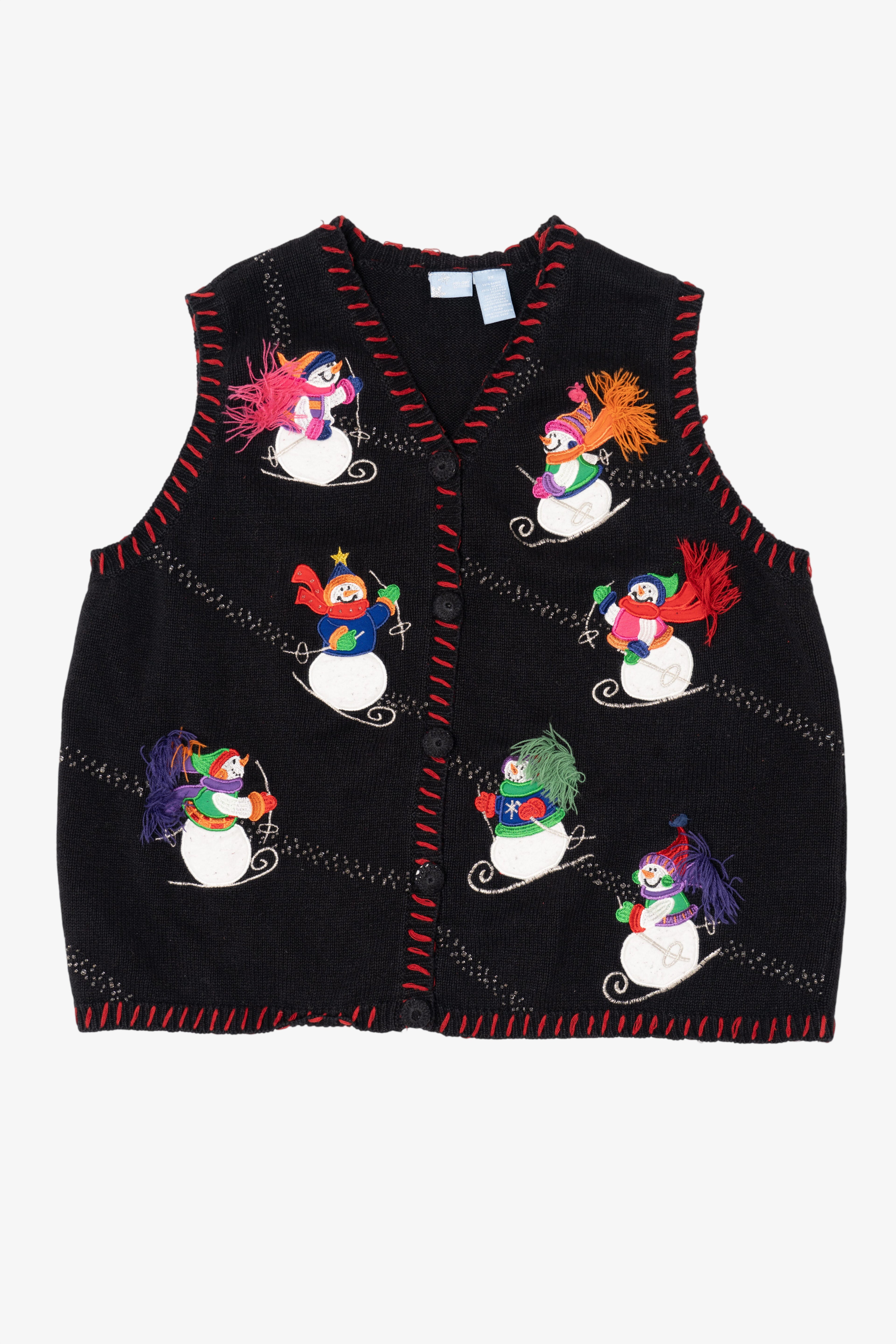 Vintage Black Holiday Editions Snowmen Ugly Christmas Vest (1990s)