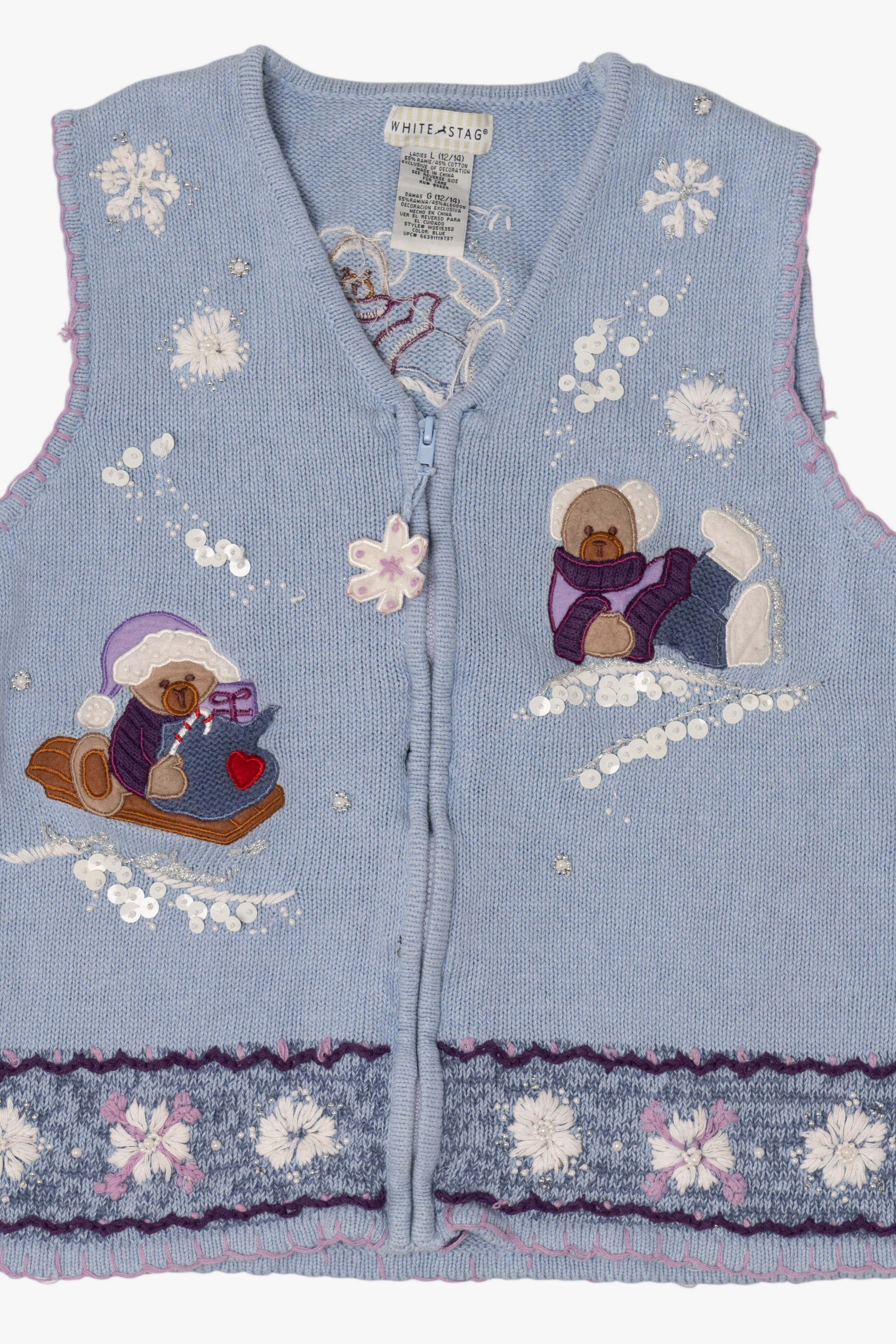 Vintage Light Blue White Stag Bears Ugly Christmas Vest (1990s)