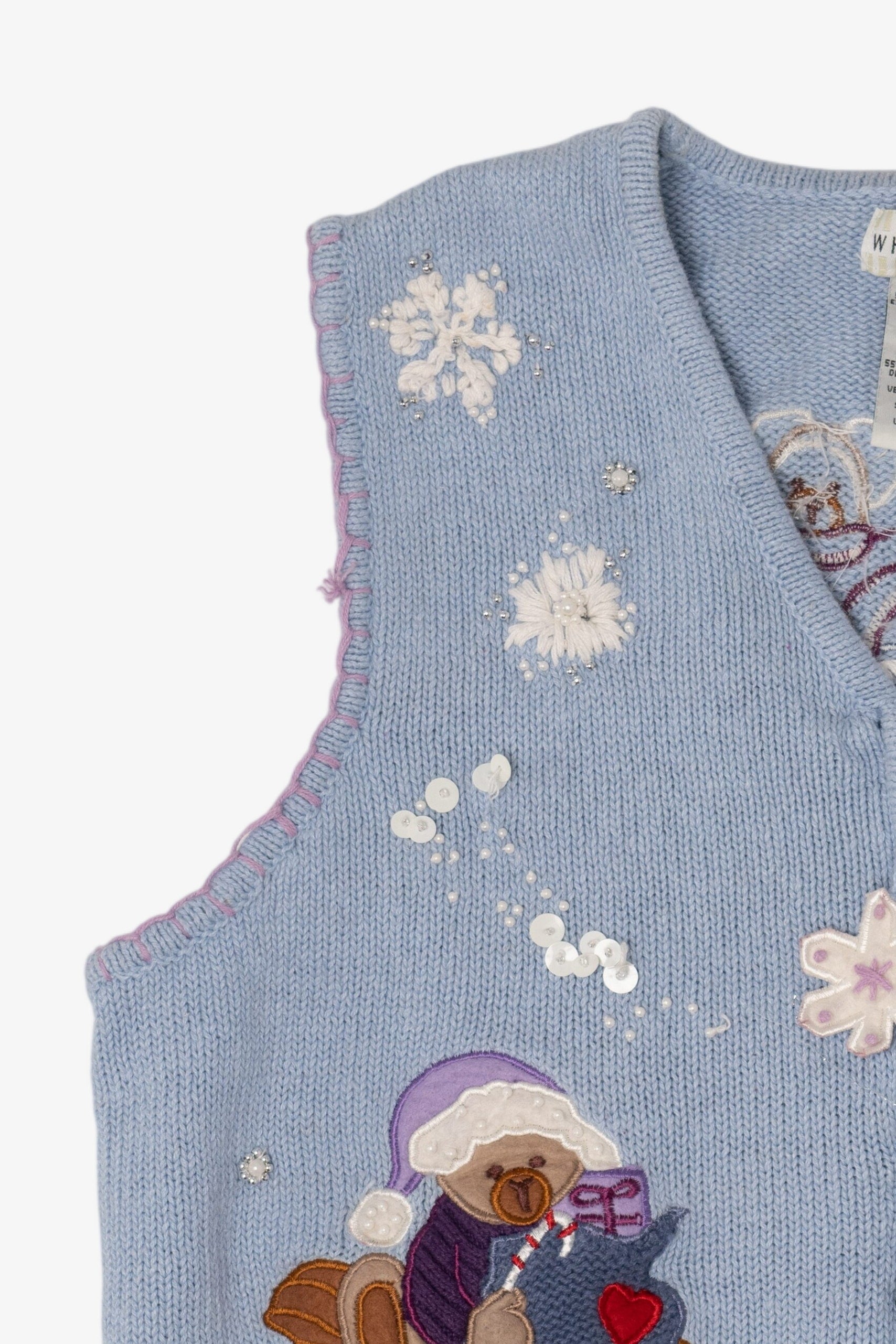 Vintage Light Blue White Stag Bears Ugly Christmas Vest (1990s)