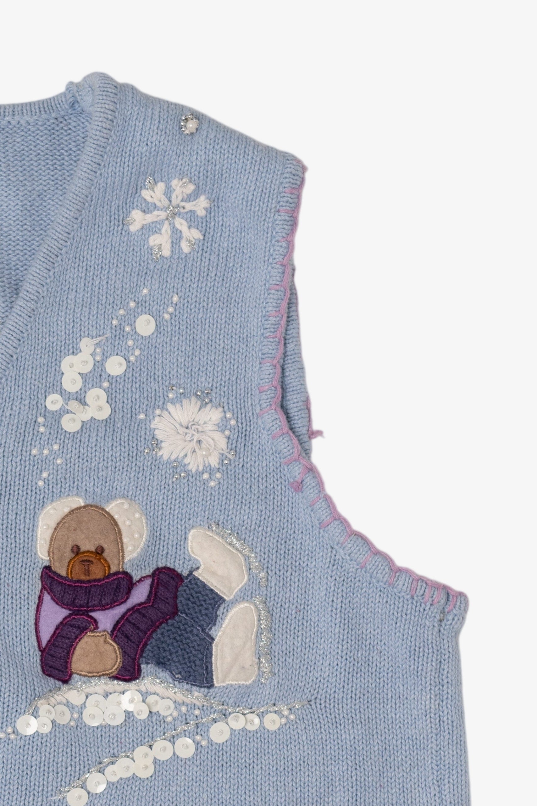 Vintage Light Blue White Stag Bears Ugly Christmas Vest (1990s)