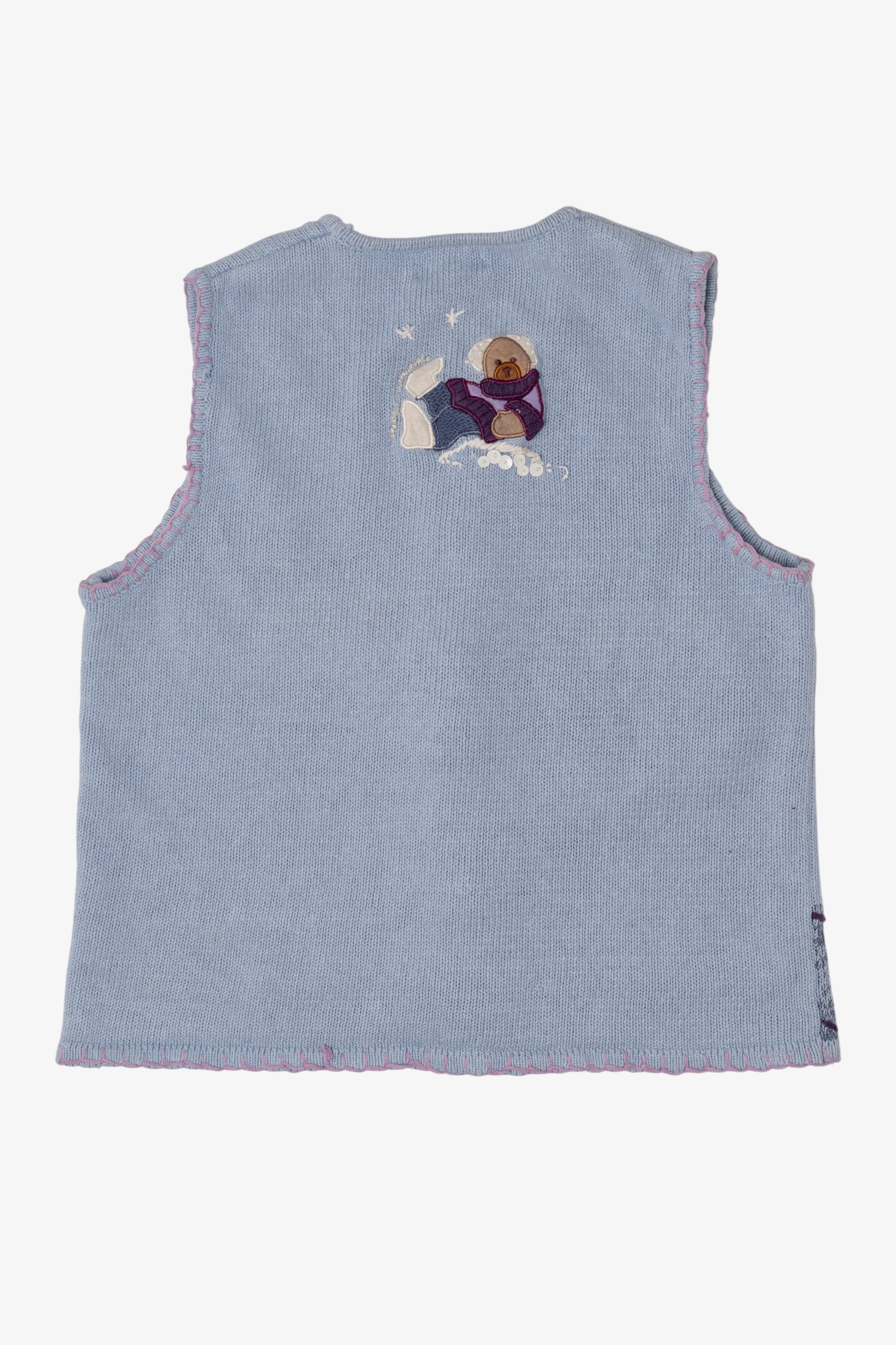 Vintage Light Blue White Stag Bears Ugly Christmas Vest (1990s)