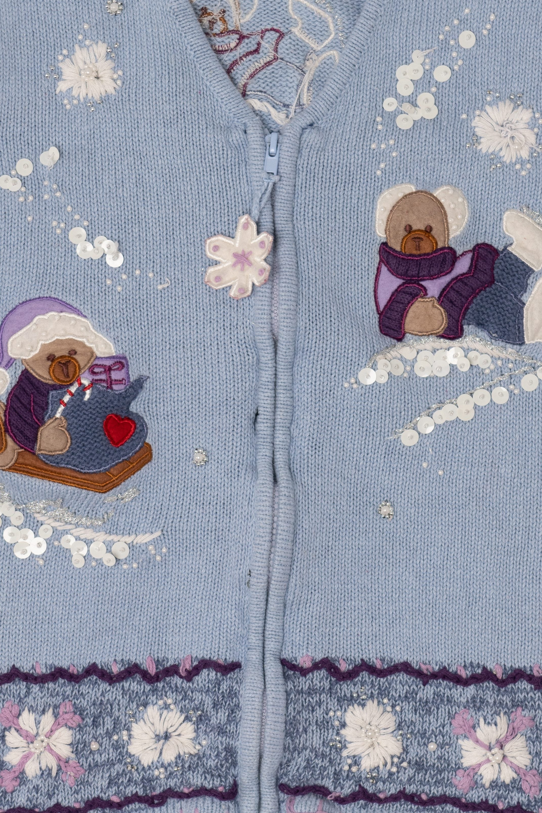 Vintage Light Blue White Stag Bears Ugly Christmas Vest (1990s)