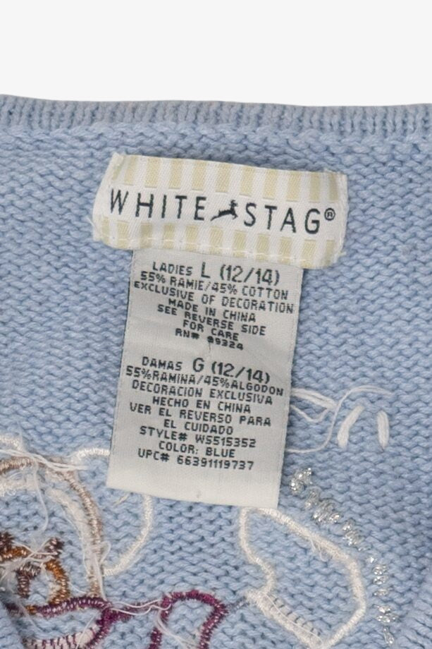 Vintage Light Blue White Stag Bears Ugly Christmas Vest (1990s)