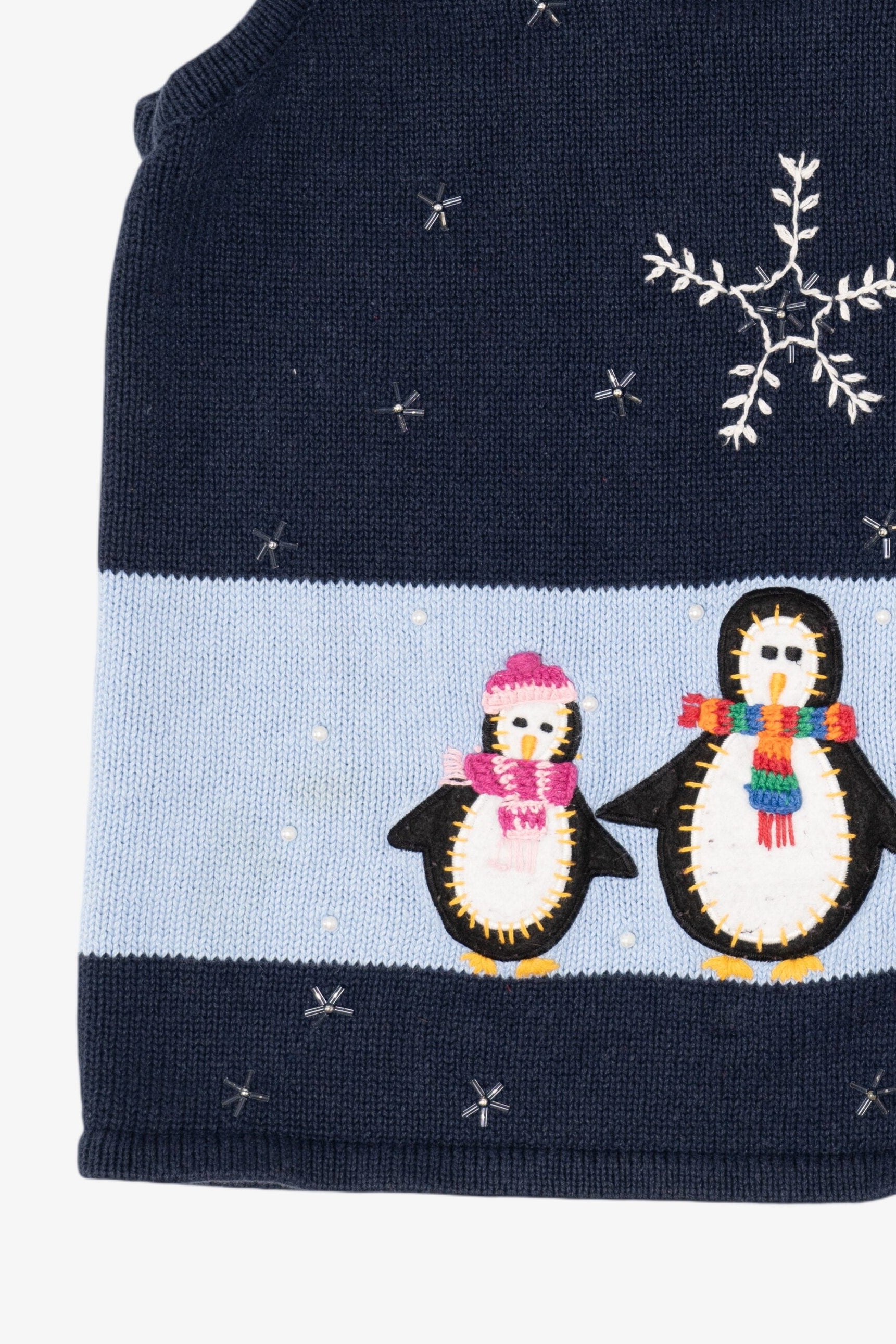Vintage Navy Blue Bobbie Brooks Penguins Ugly Christmas Vest (1990s)