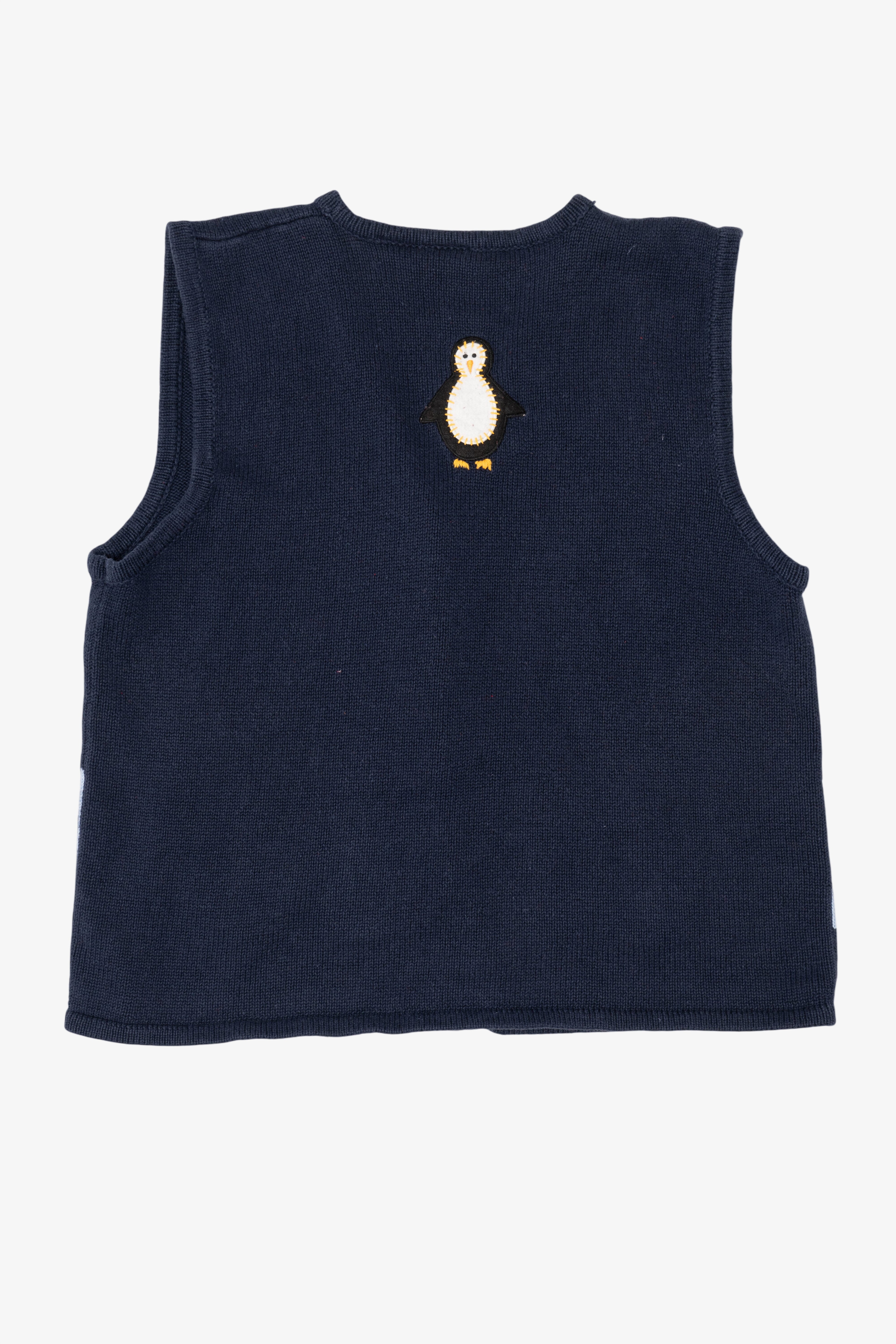 Vintage Navy Blue Bobbie Brooks Penguins Ugly Christmas Vest (1990s)